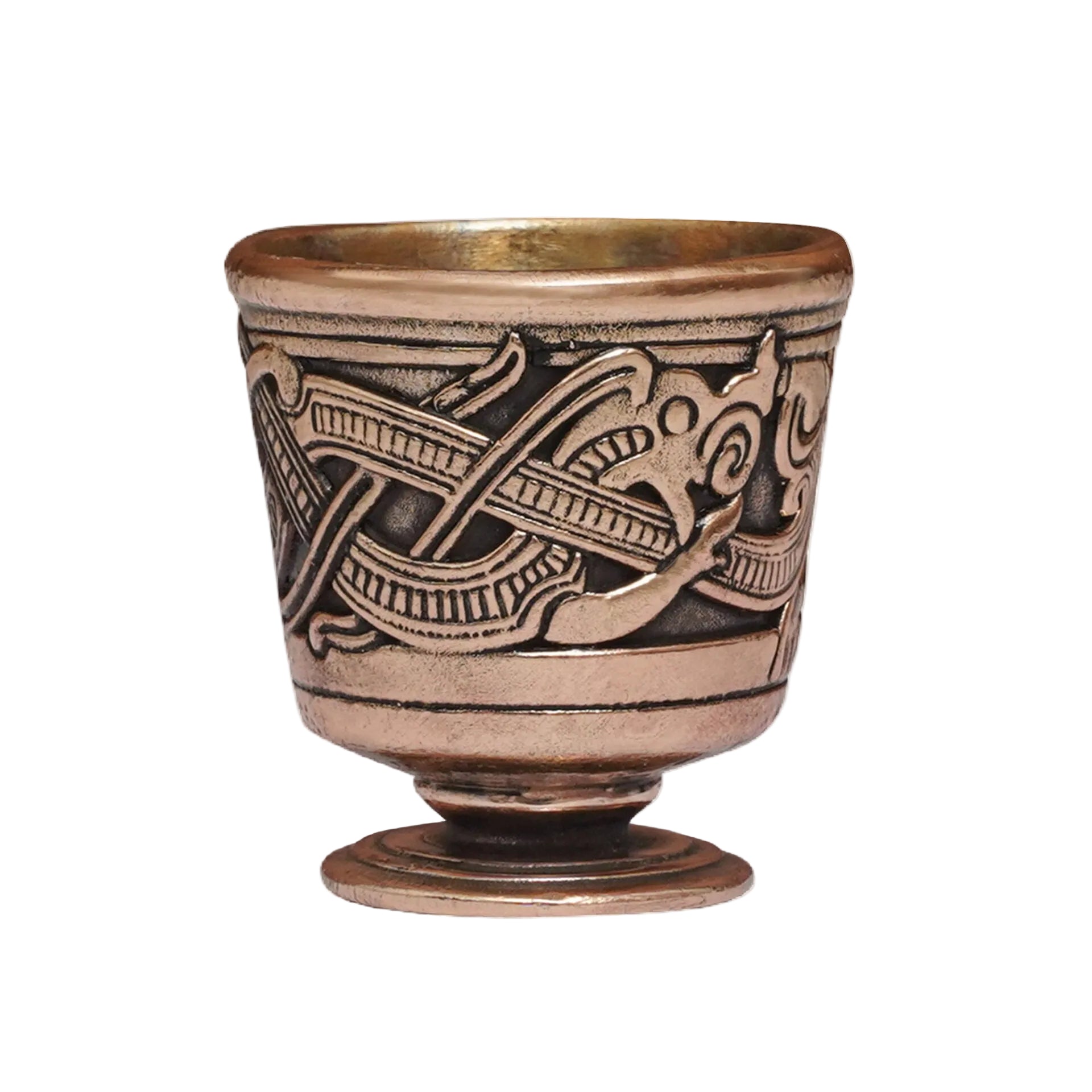 Copa ritual de bronce grabada, siglo XII — fundición a cera perdida