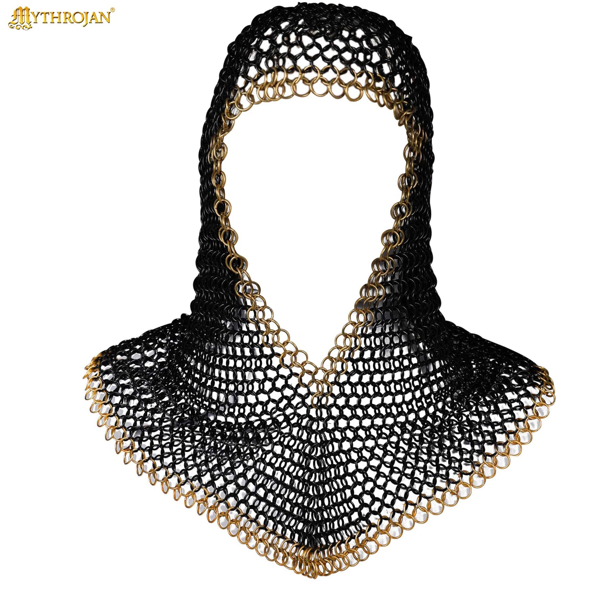 Imagen única de: Cofia Medieval de Cota de Malla - Acero Dulce Ennegrecido con Borde de Latón Macizo - Anillos de 10 Mm y 16 Galgas