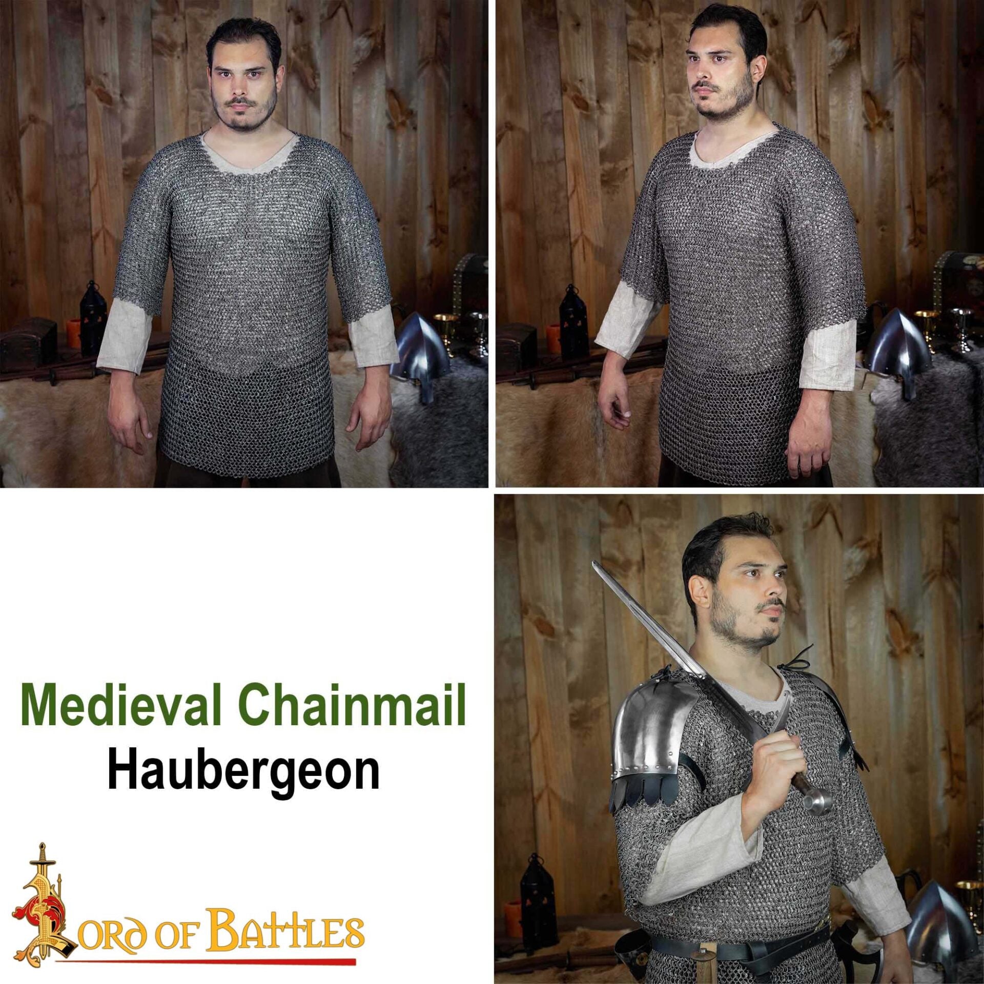Haubergeon de malla medieval, media manga — anillas 10 mm, acero calibre 16, remachado - imagen 7