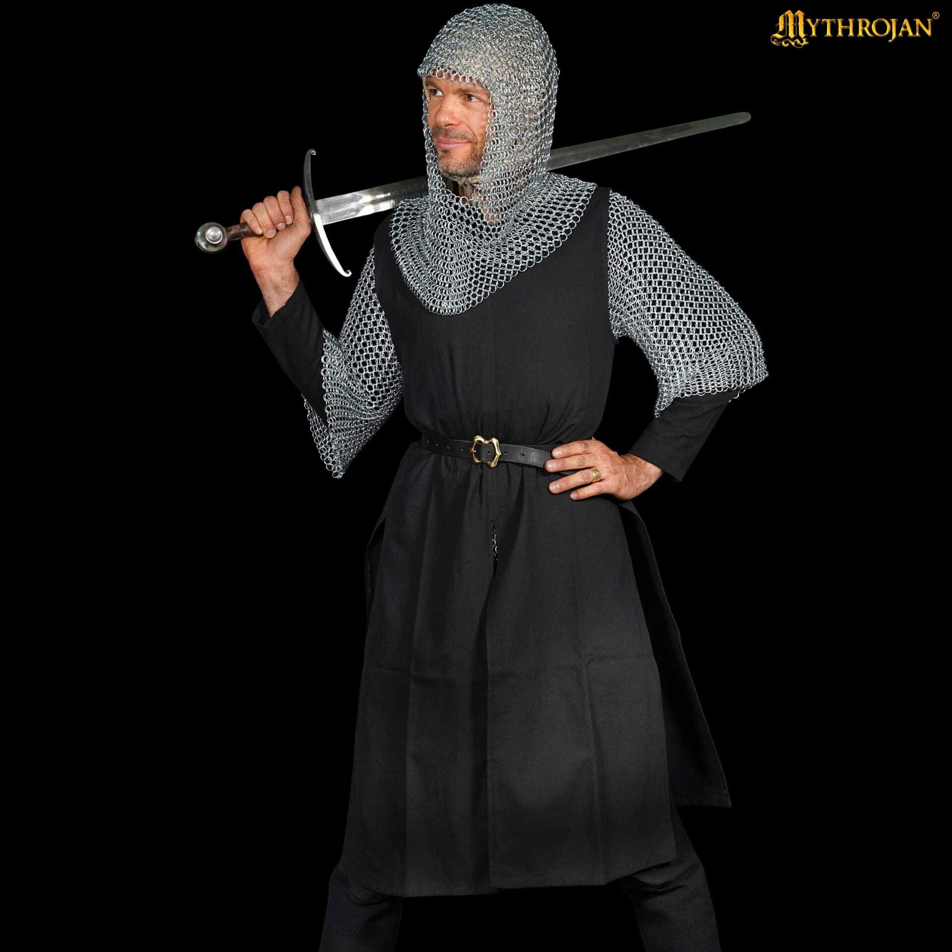 Capucha de cota de malla 10 mm, acero 16 gauge — Vikingo y caballero (LARP)