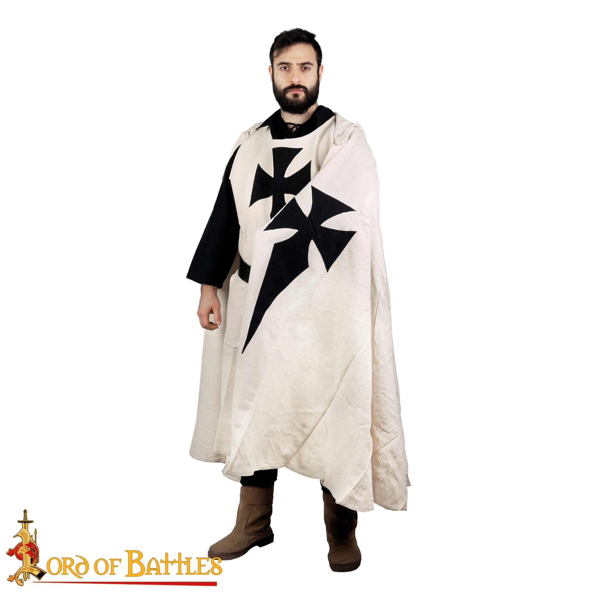 Imagen única de: Capa templaria con capucha, siglo XIII — Algodón y cruz negra - Con Defecto