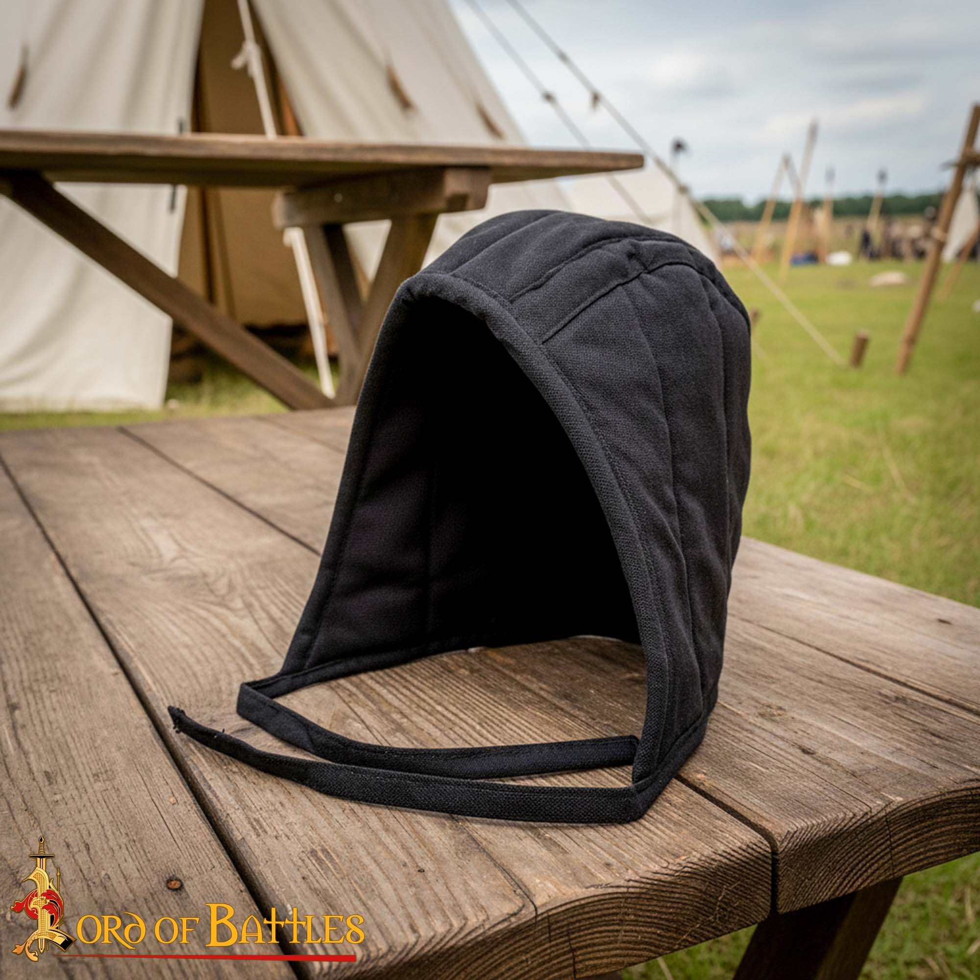 Gorro acolchado medieval de 3 capas para casco - Negro - L