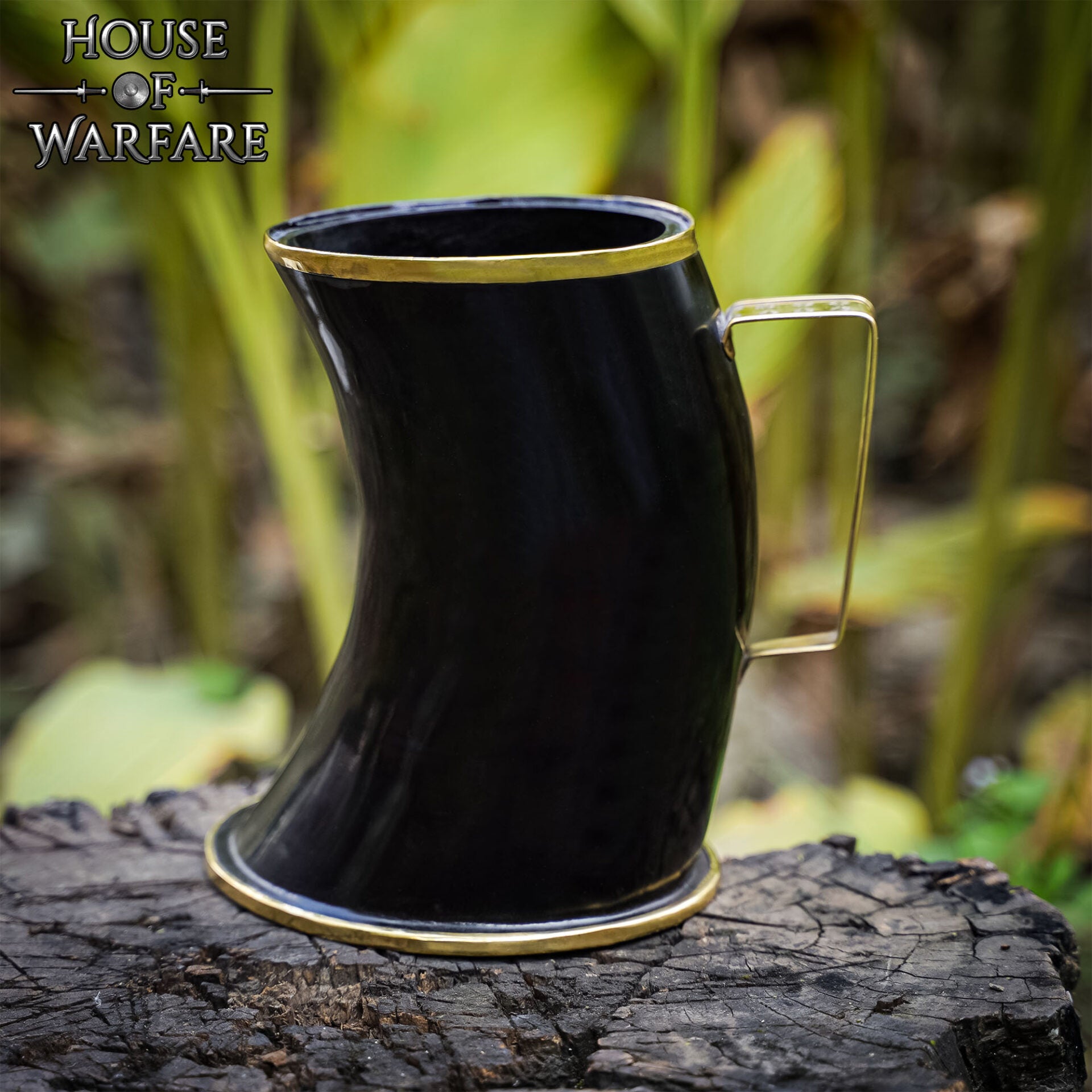 Imagen única de: Jarra de Cuerno de Buey Estilo Vikingo con Borde de Latón Hecha a Mano
