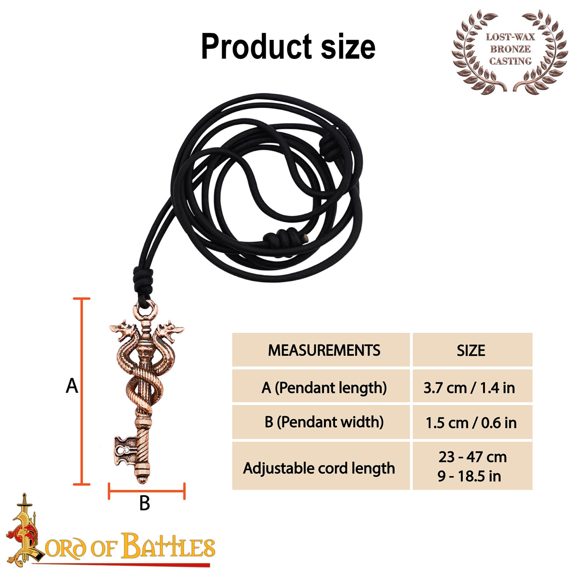 Imagen única de: Colgante Llave de Bronce a la Cera Perdida Guardián del Dragón