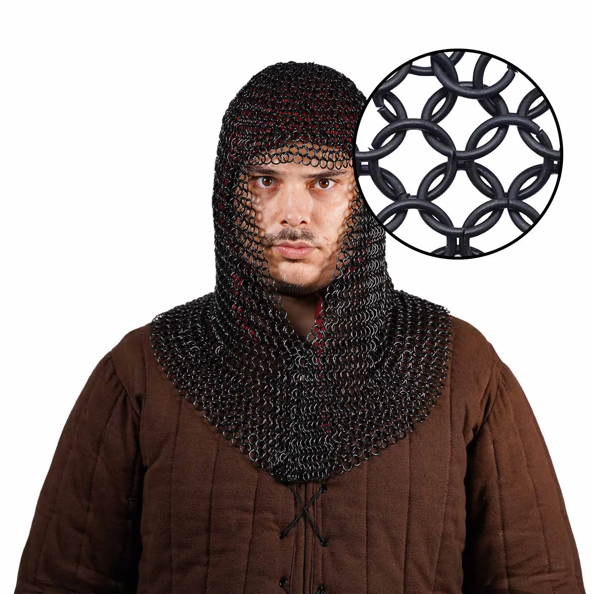 Capucha de malla con abertura en V - 10 mm, acero calibre 16 - Negro