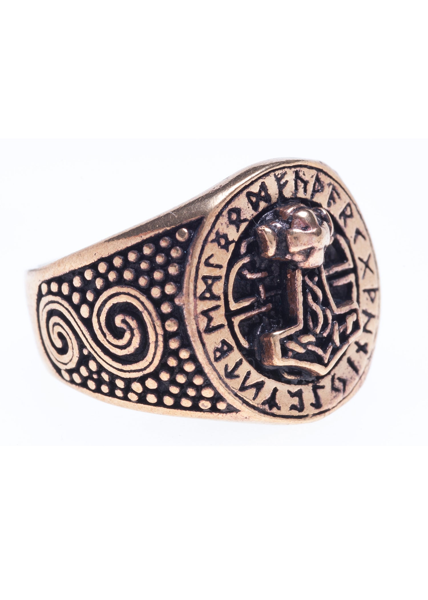 Imagen única de: Anillo Vikingo De Bronce Con Runas Y Martillo De Thor.