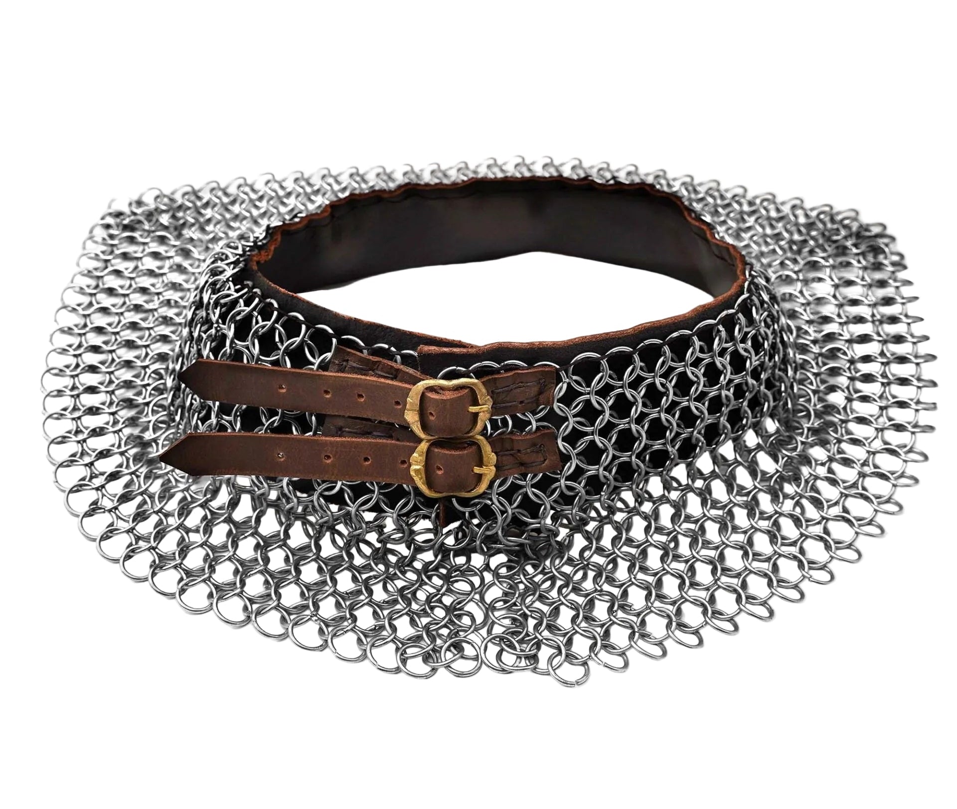 Imagen única de: Cota de Malla Medieval - Anillos de Alta Resistencia a la Tracción con Adornos de Cuero - 9mm 16 Gauge Protección para el Cuello