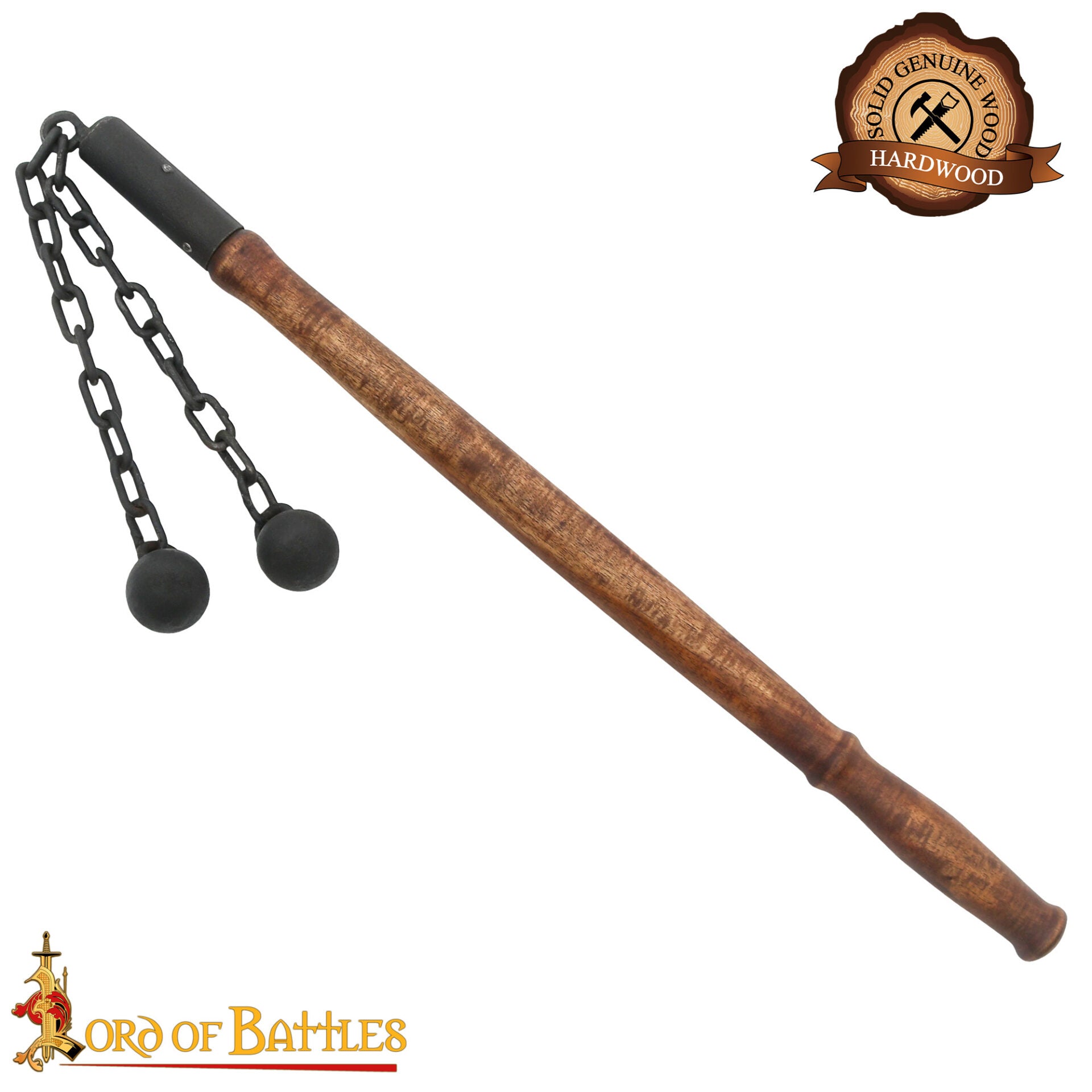 Flail de batalla medieval tardío — doble bola de hierro y mango de madera - imagen 11