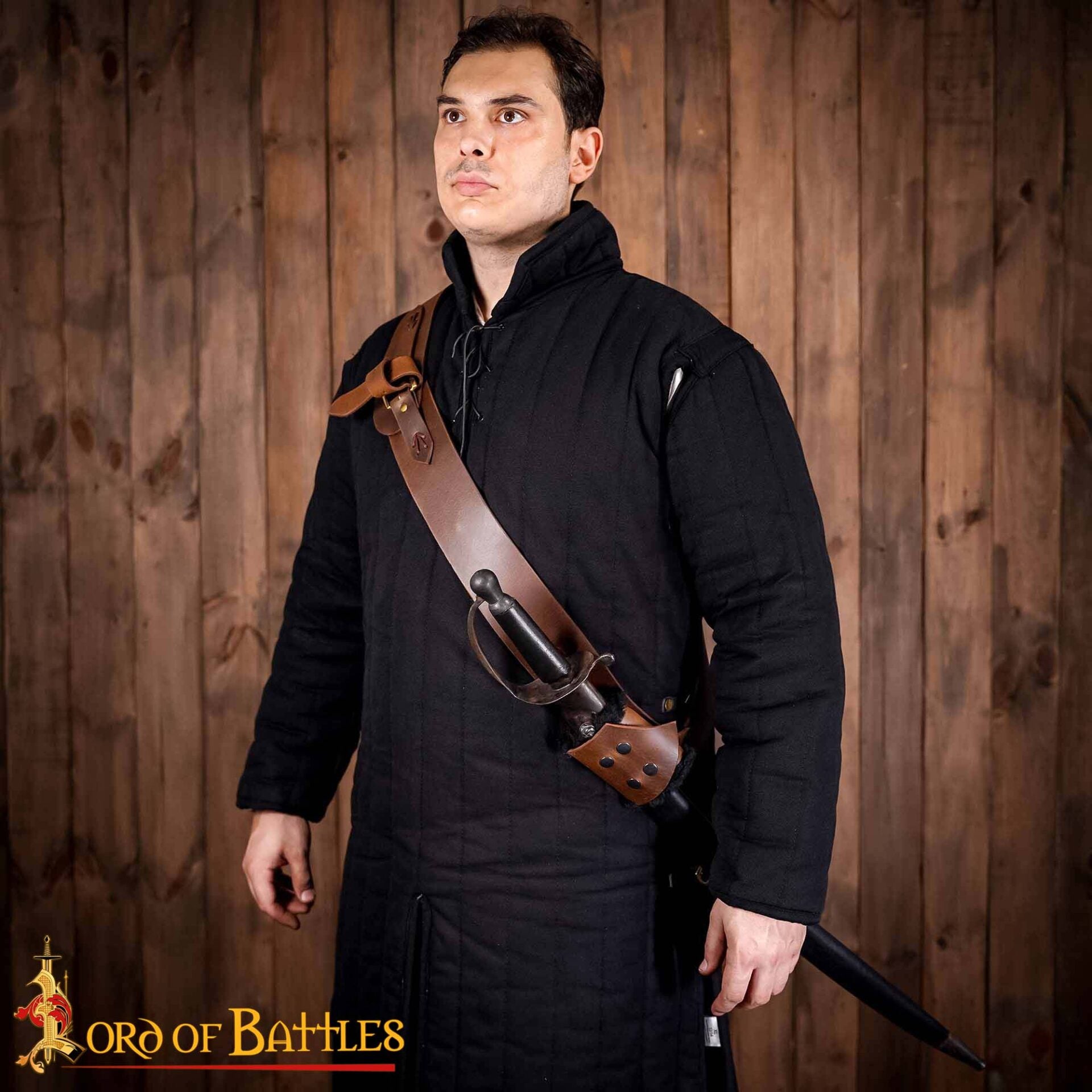 Bandolera medieval de cuero genuino para espada - Marrón
