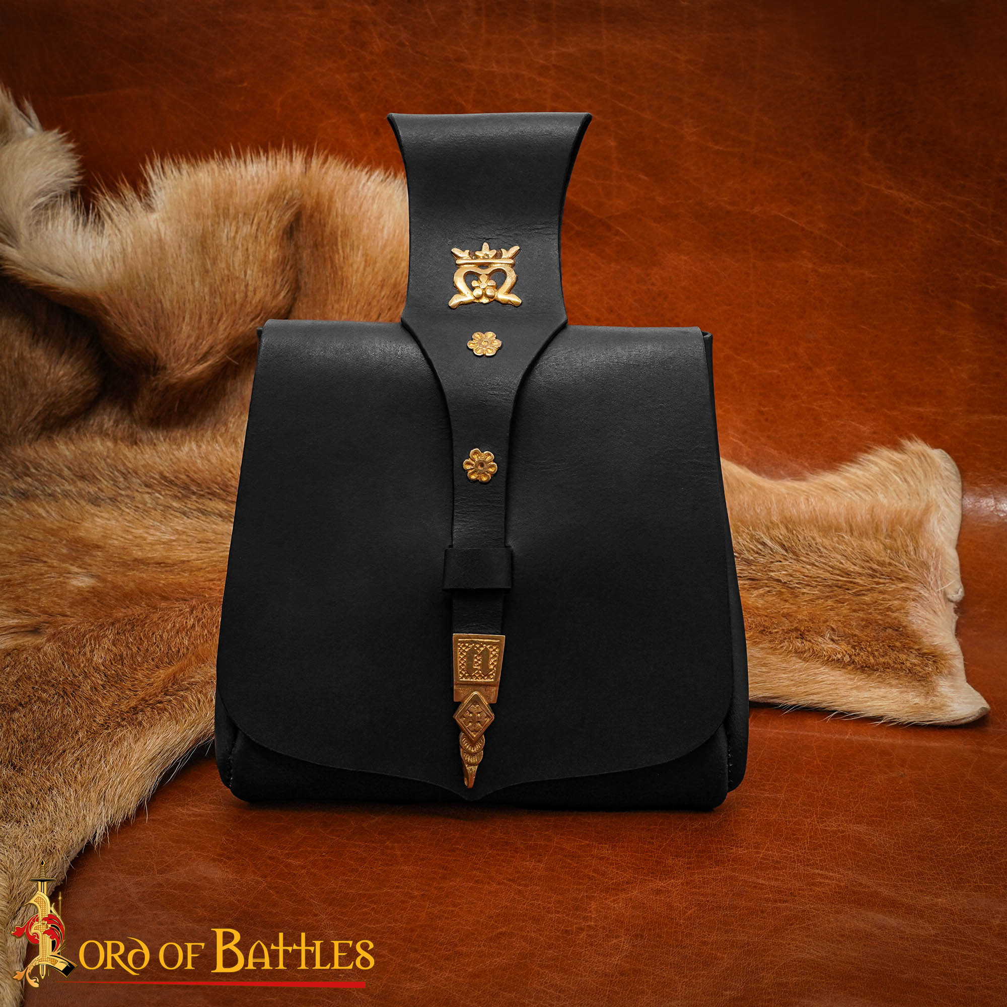 Bolsa de cinturón medieval King's Courtier de cuero con detalles de latón