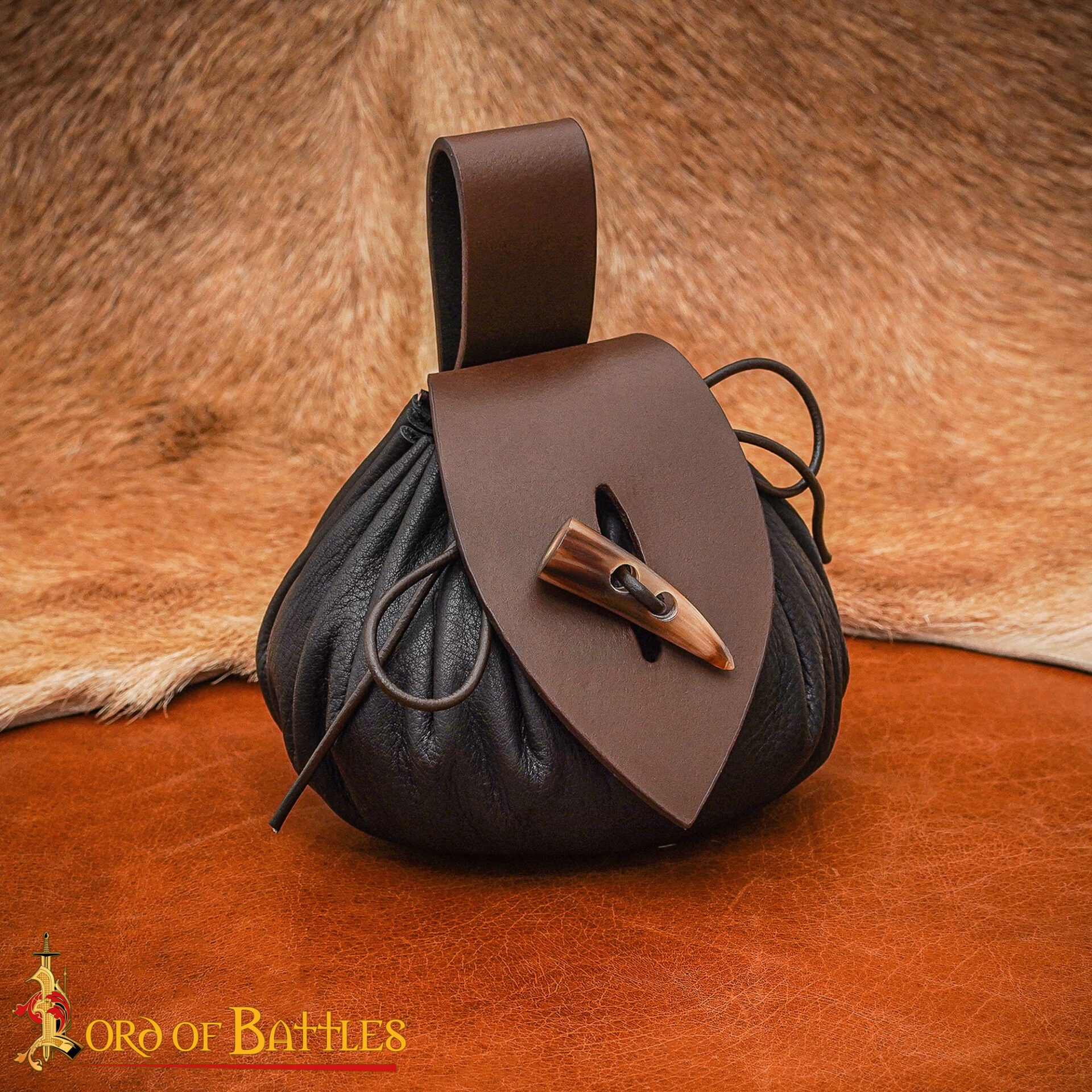 Funda de cinturón medieval en cuero con cierre de cuerno - imagen 6