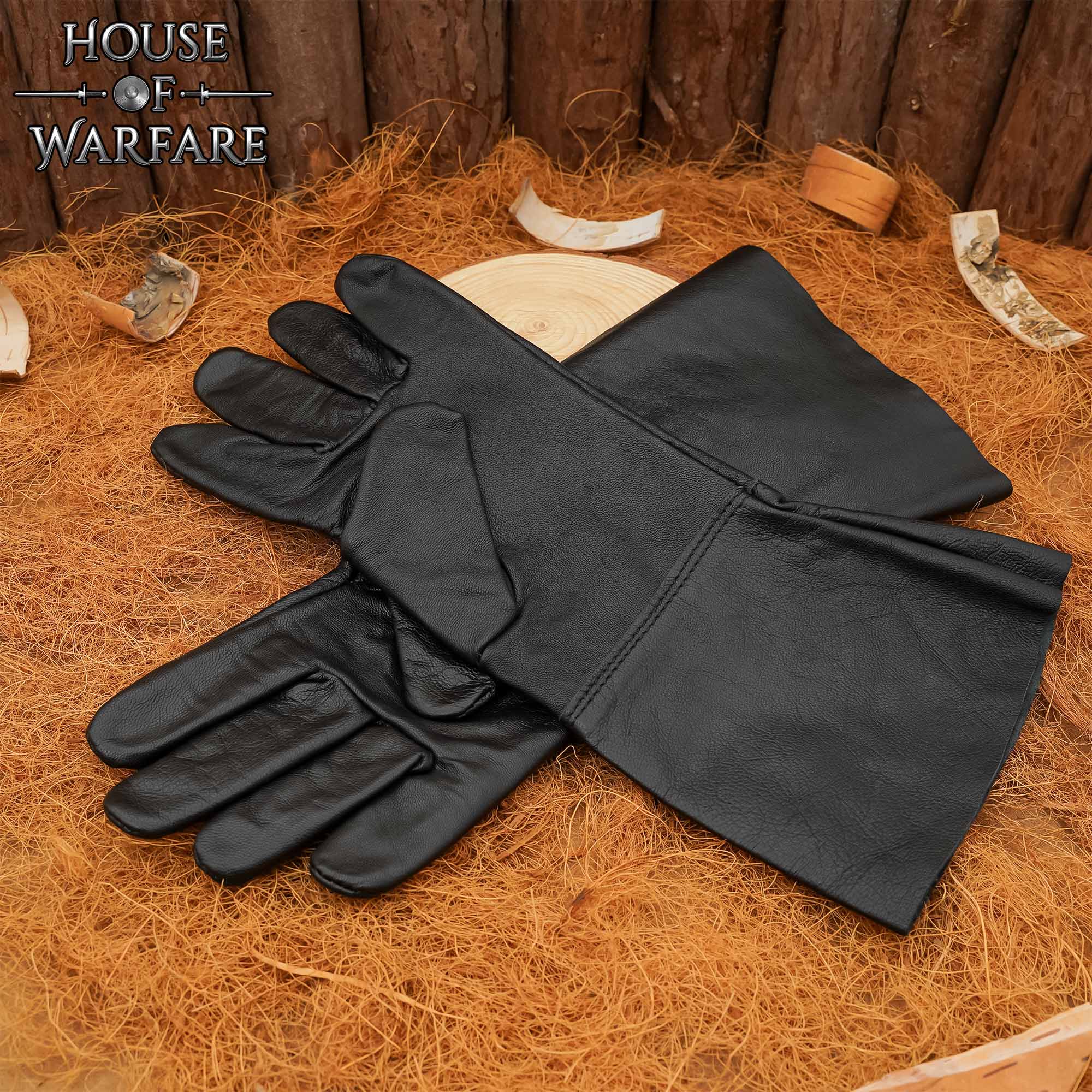 Guantes medievales de cuero con dedos completos para LARP y teatro