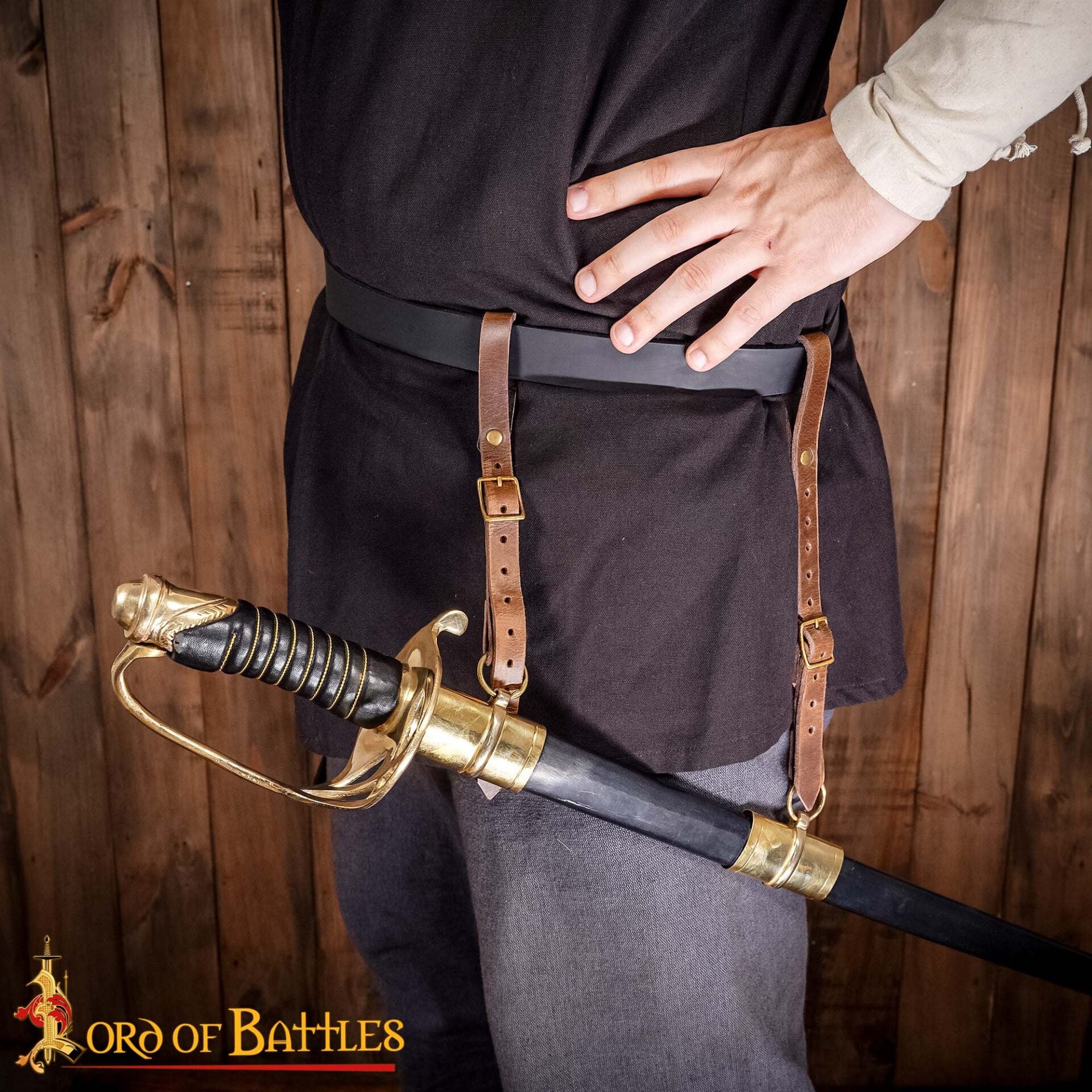 Colgador de espada medieval en cuero, doble correa ajustable - imagen 20
