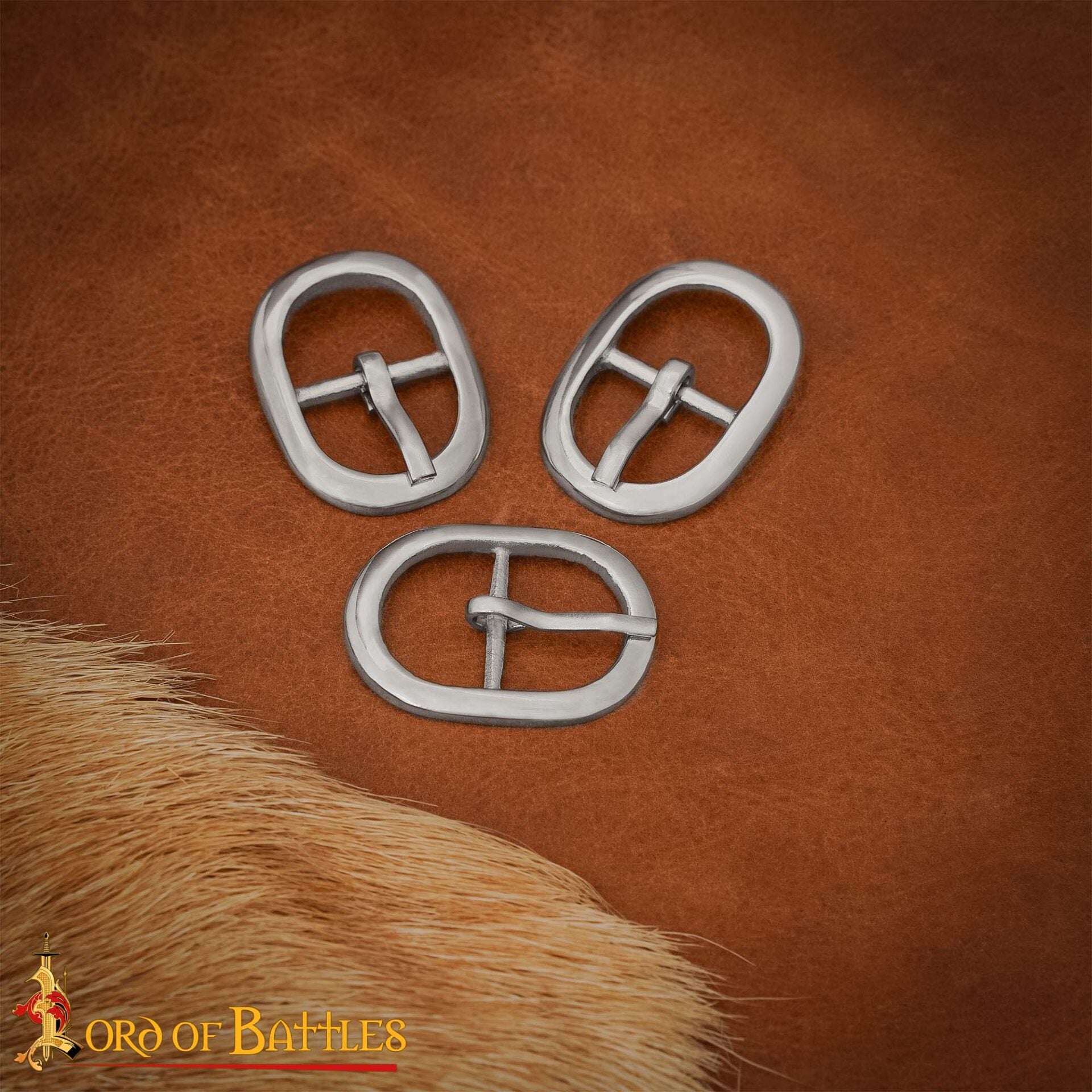 Imagen única de: Set de 3 hebillas ovaladas medievales de acero niquelado, 1,7 cm