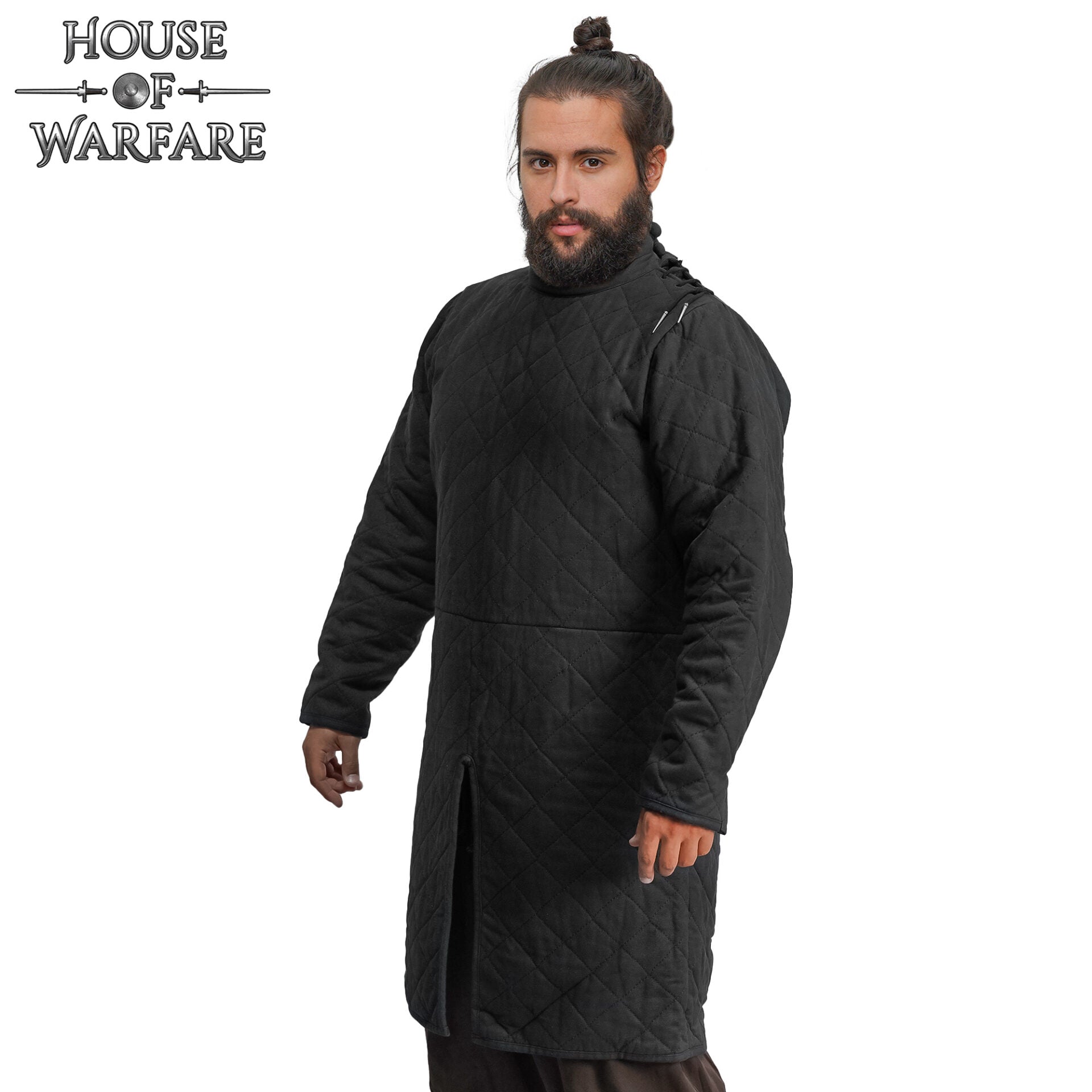 Gambesón medieval acolchado de doble capa con cuello alto - Negro - imagen 8