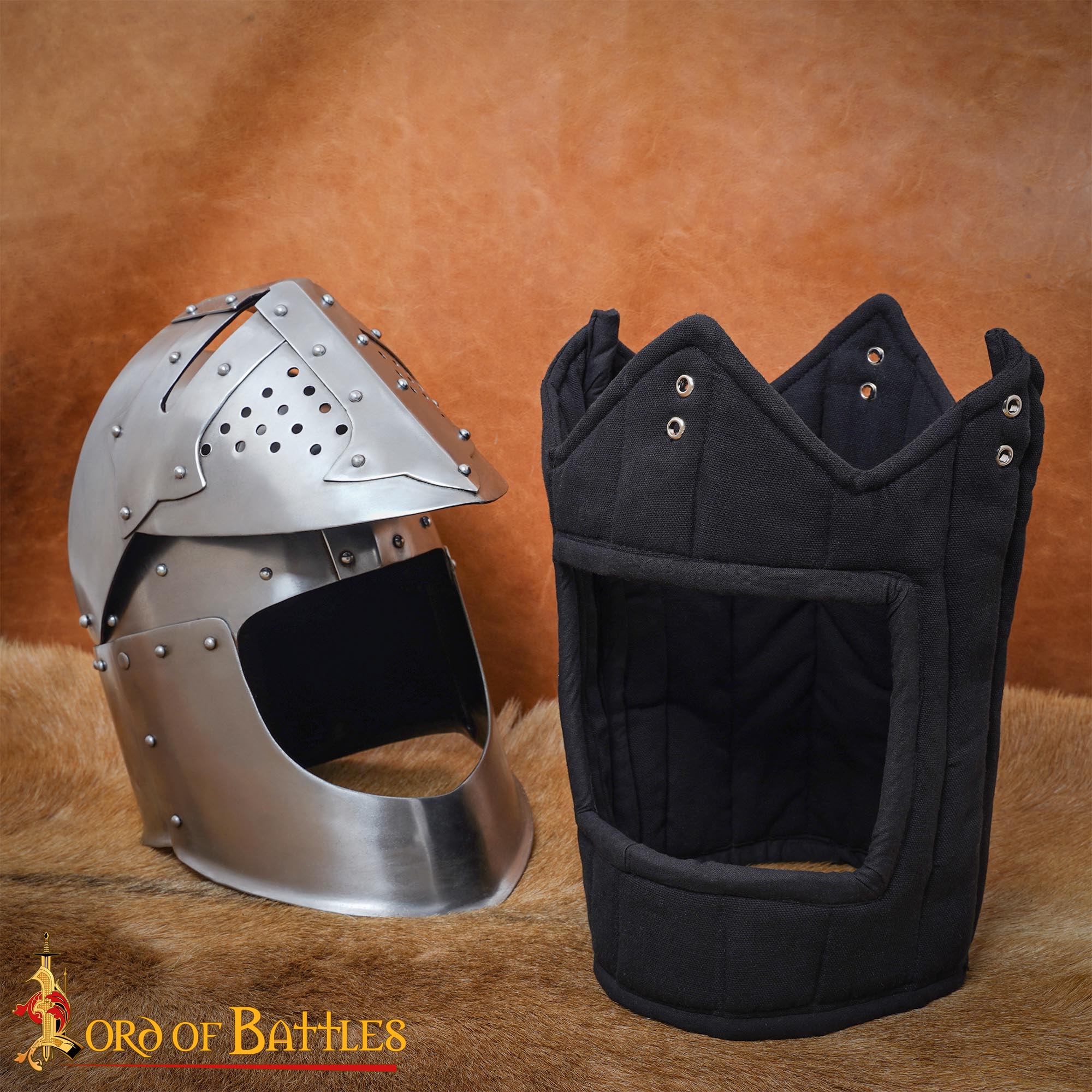 Forro acolchado medieval para casco, lona con cordón de cuero