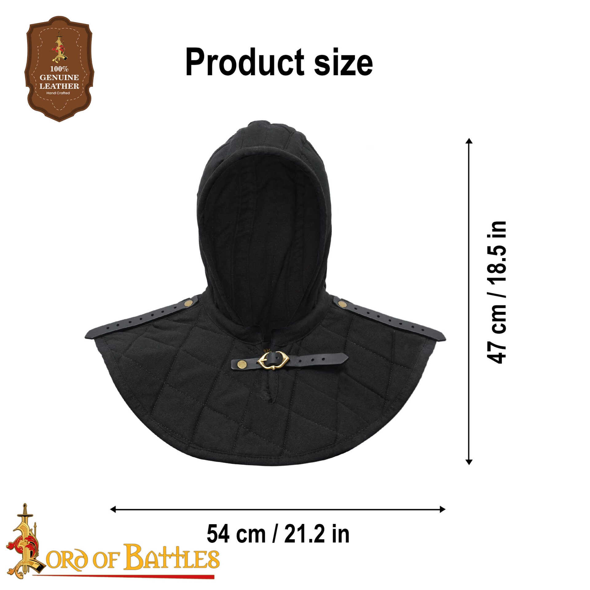 Capucha medieval acolchada de 3 capas con cuello - imagen 11