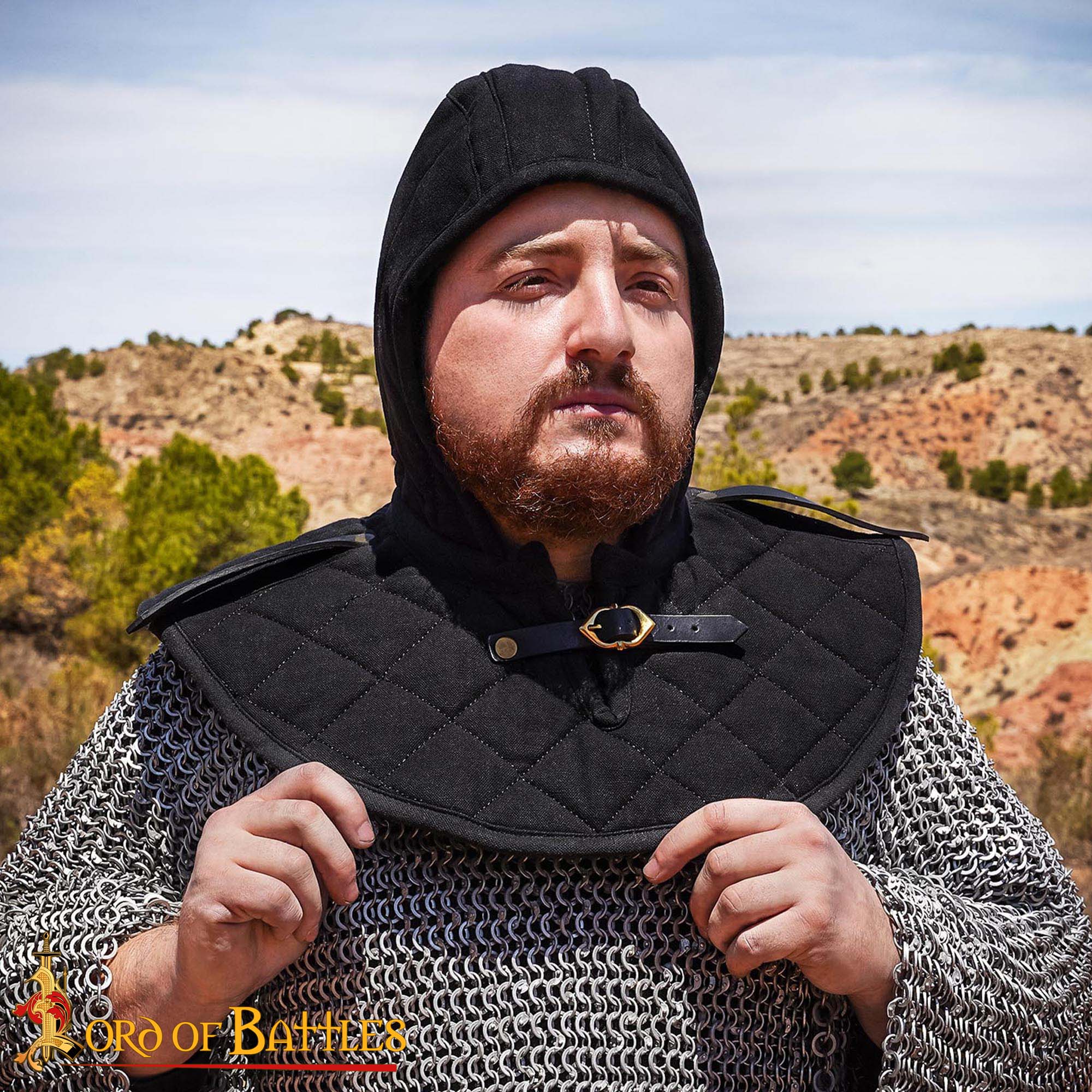 Capucha medieval acolchada de 3 capas con cuello - imagen 4