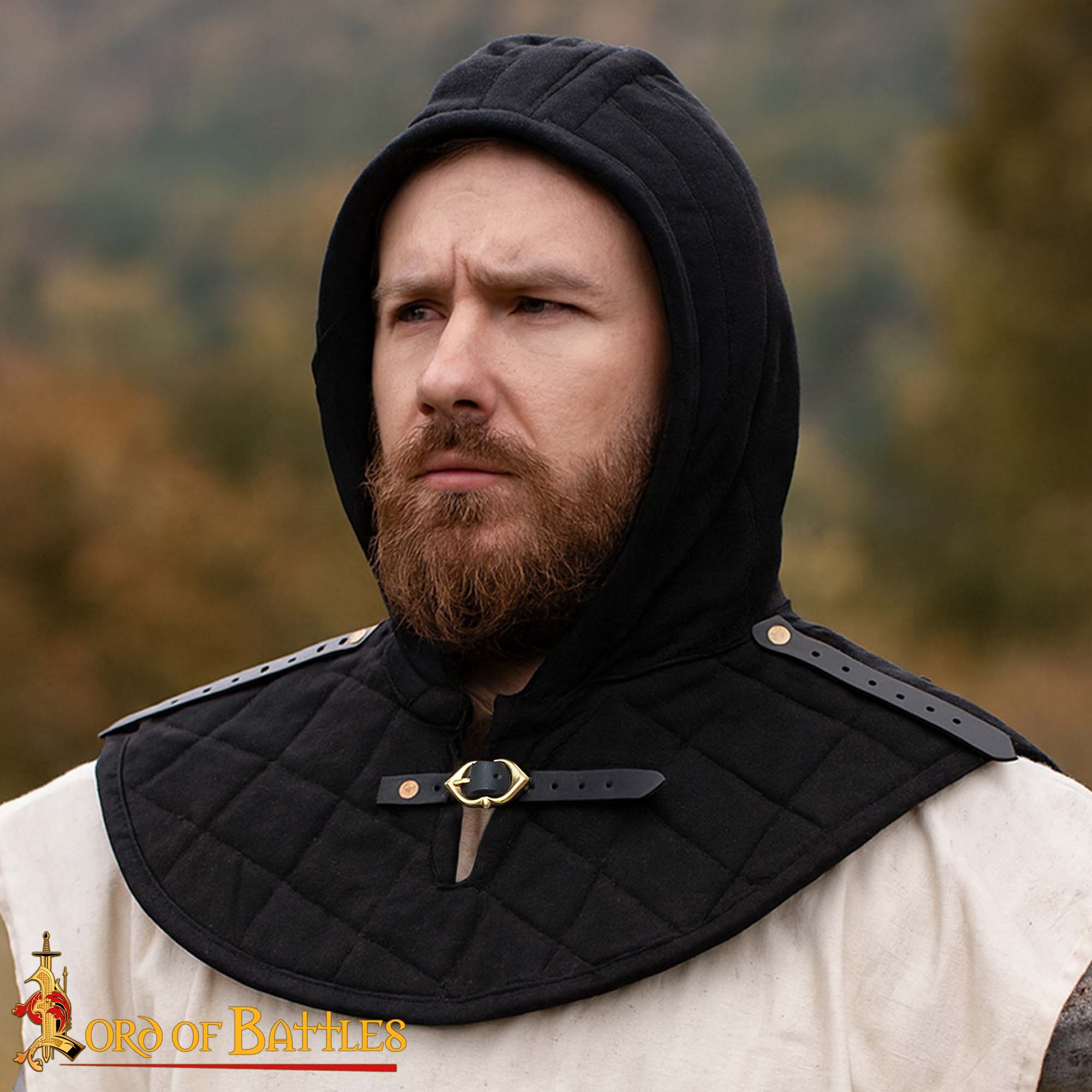 Capucha medieval acolchada de 3 capas con cuello