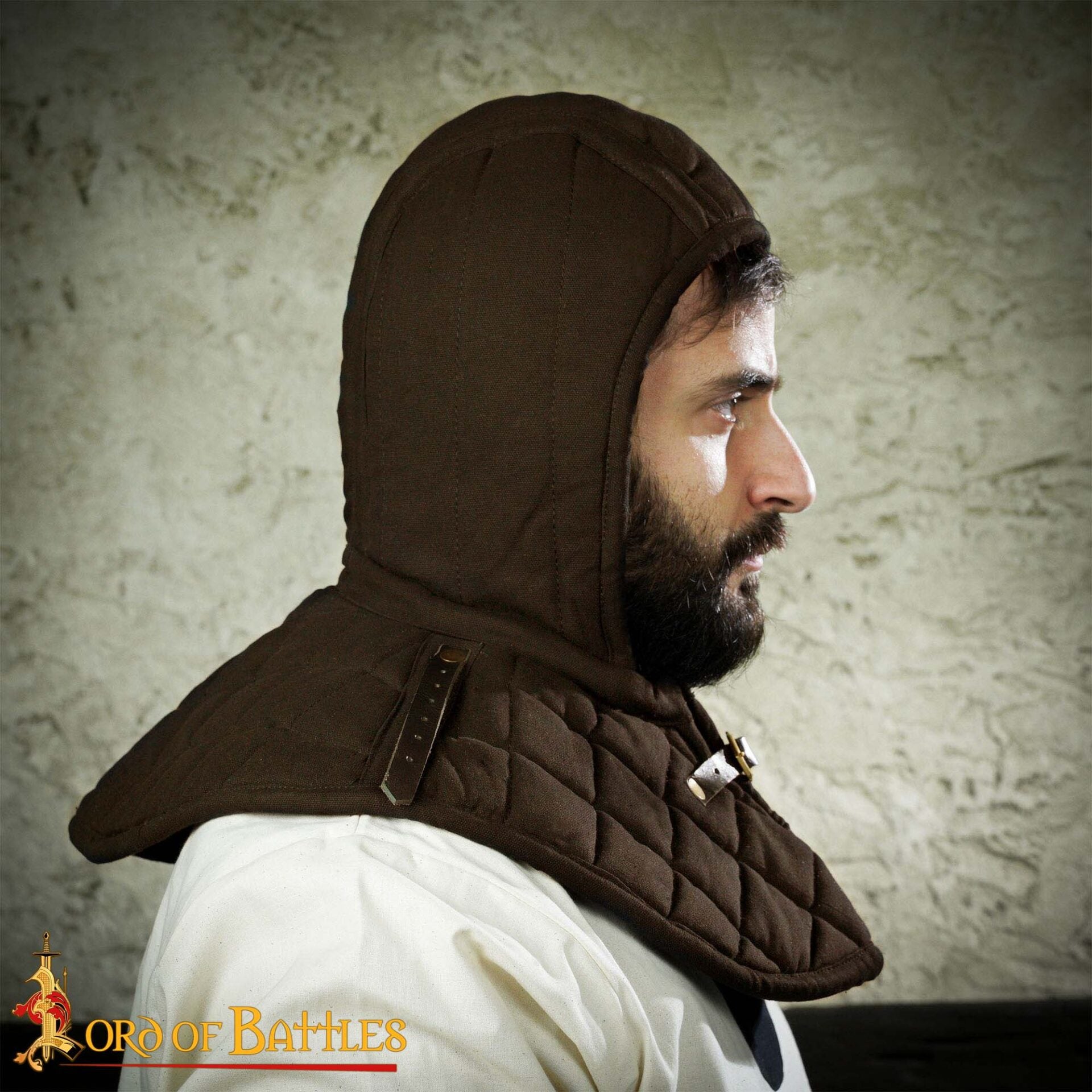 Capucha medieval acolchada de 3 capas con cuello - imagen 15