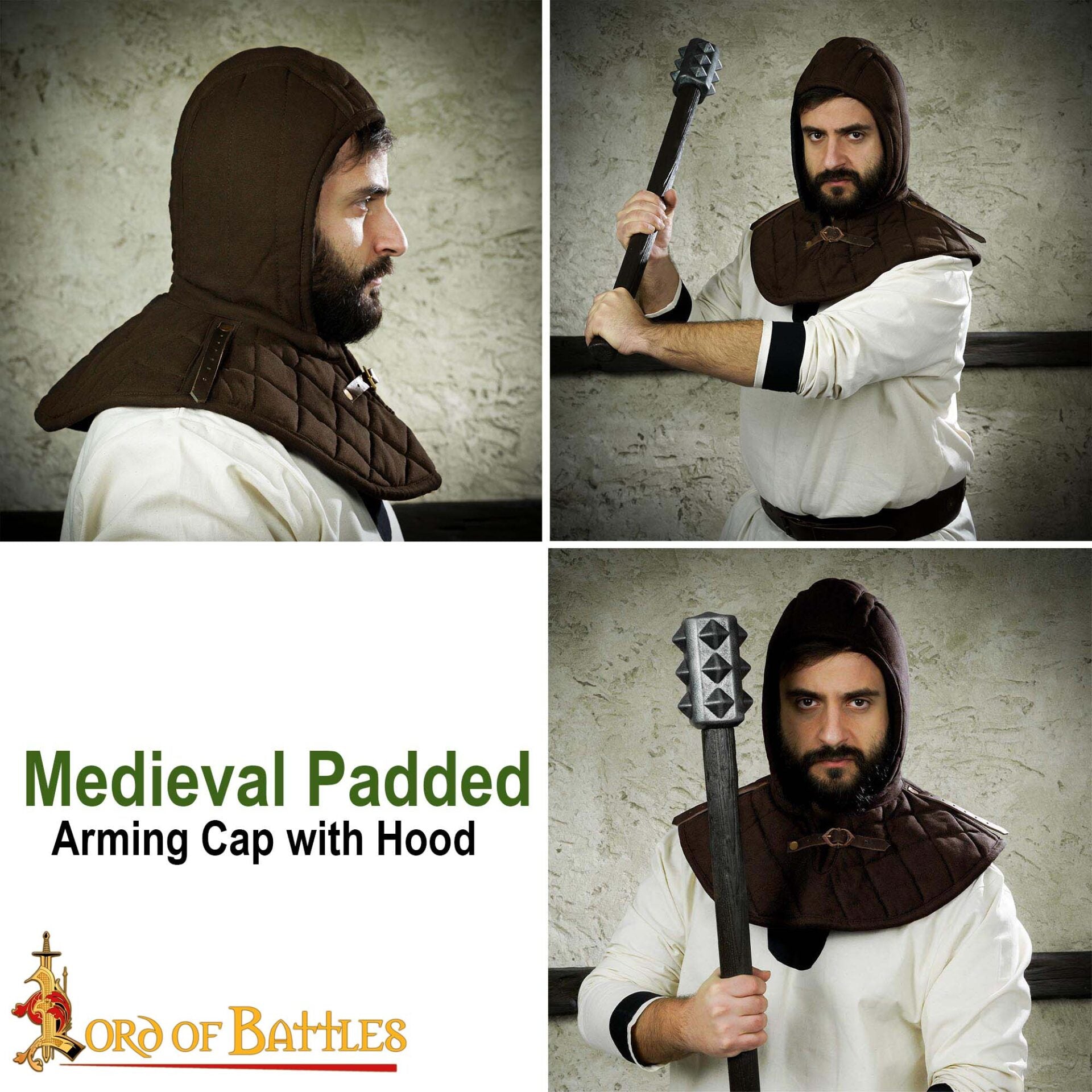 Capucha medieval acolchada de 3 capas con cuello - imagen 16