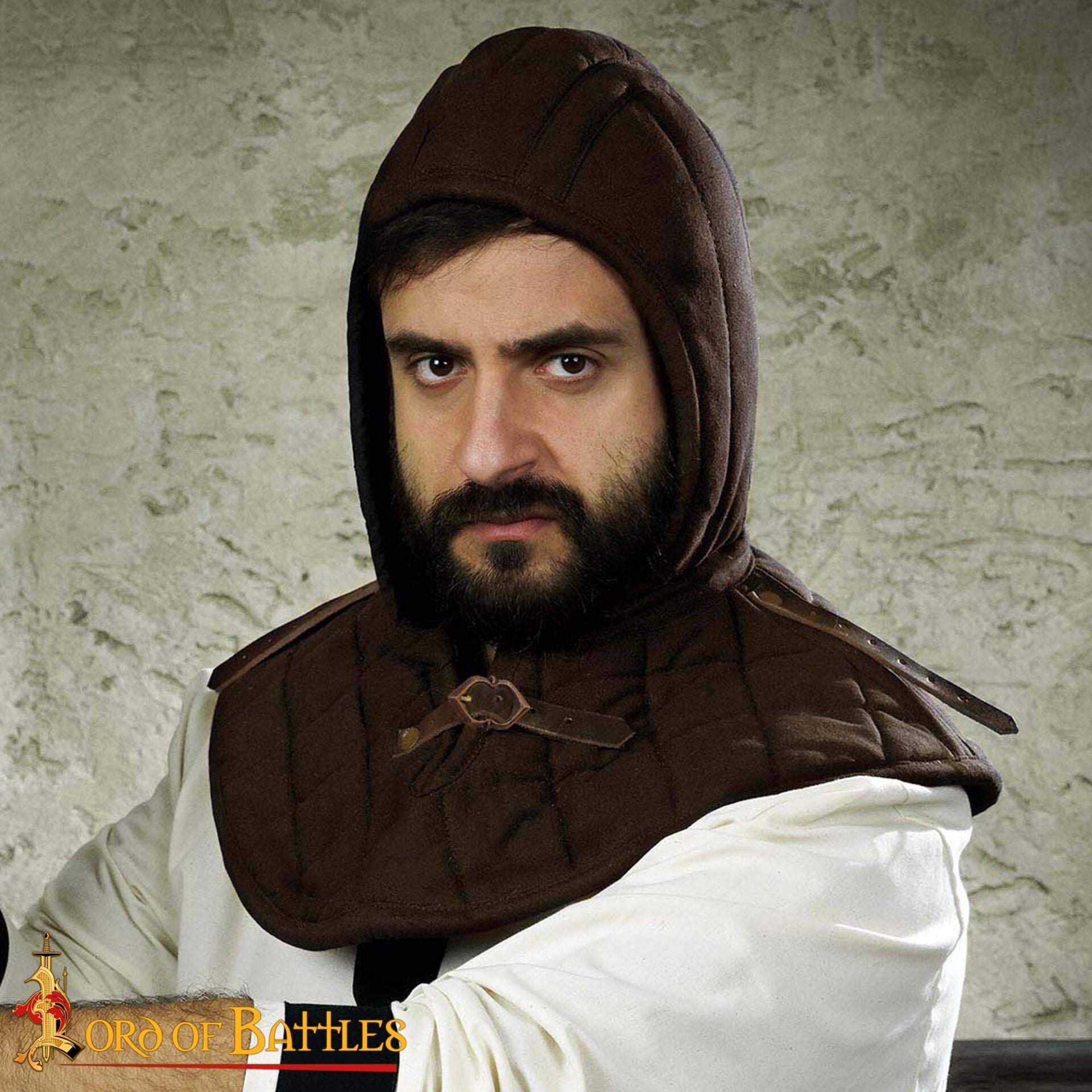 Capucha medieval acolchada de 3 capas con cuello - imagen 17
