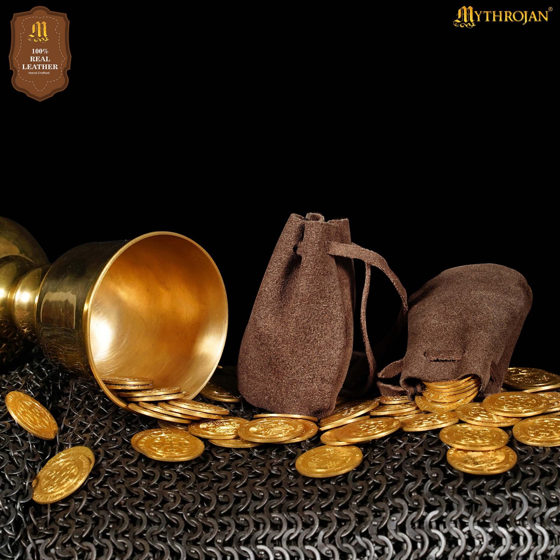 Bolsitas de ante para monedas y dados — Set 2 tamaños para LARP y recreación - Chocolate Brown
