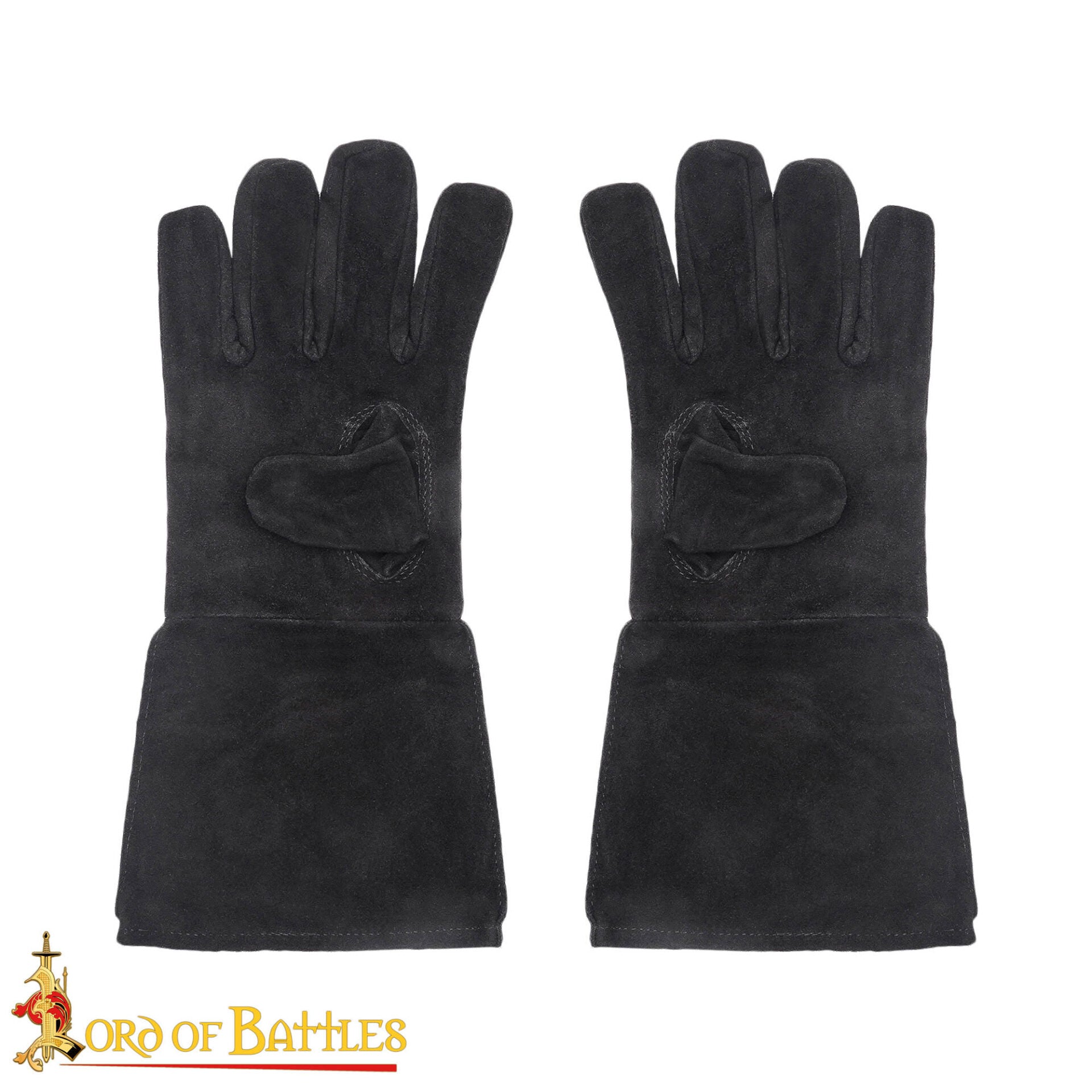 Guantes medievales de ante 38 cm con costura interior — Marrón / Negro - imagen 4