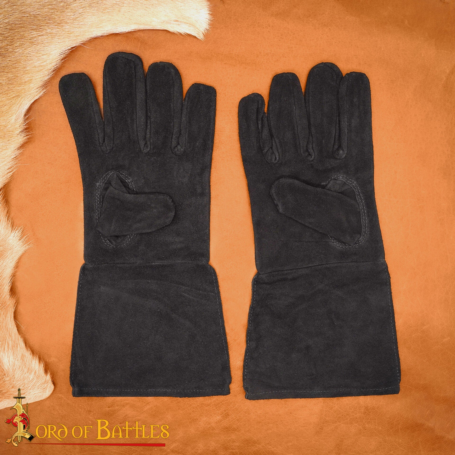 Guantes medievales de ante 38 cm con costura interior — Marrón / Negro - imagen 14