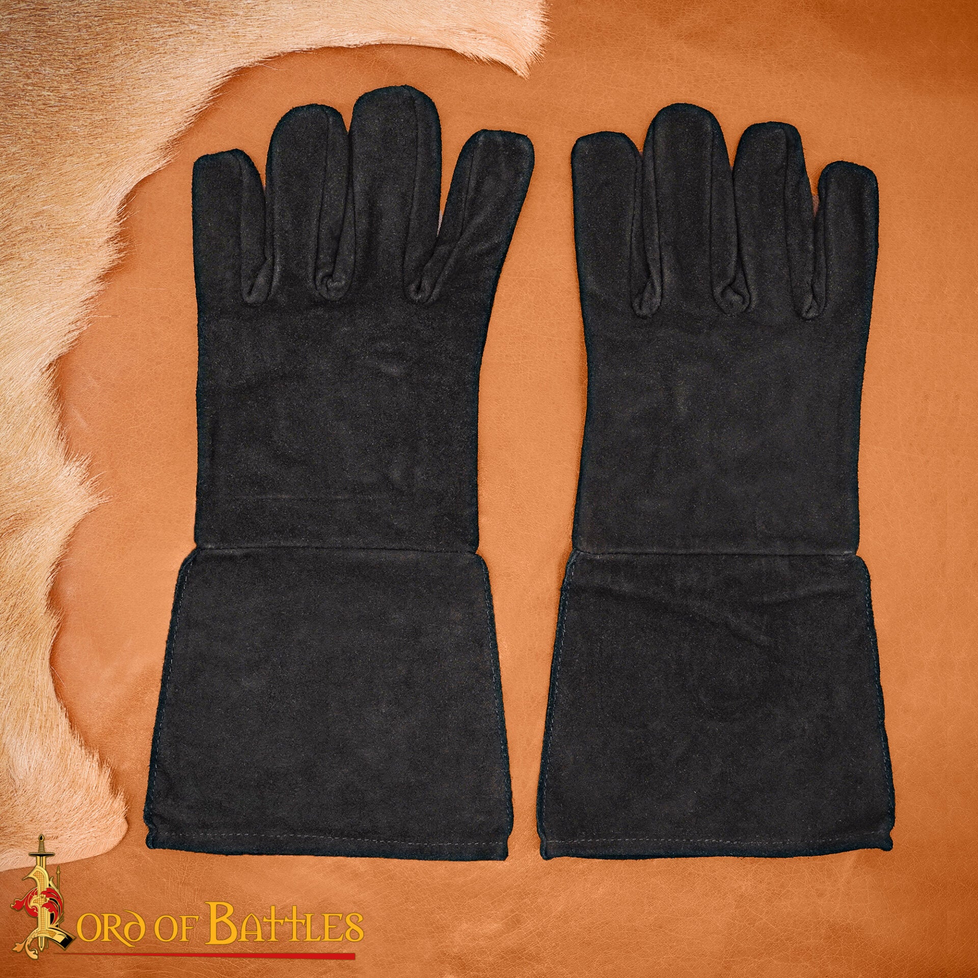Guantes medievales de ante 38 cm con costura interior — Marrón / Negro