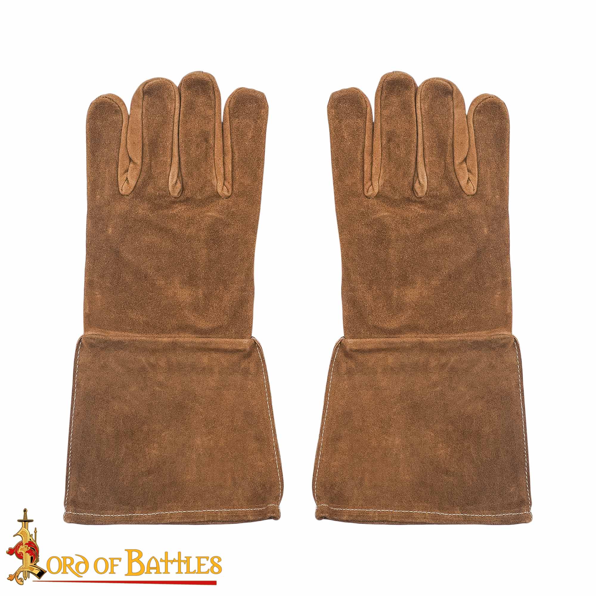Guantes medievales de ante 38 cm con costura interior — Marrón / Negro - imagen 11