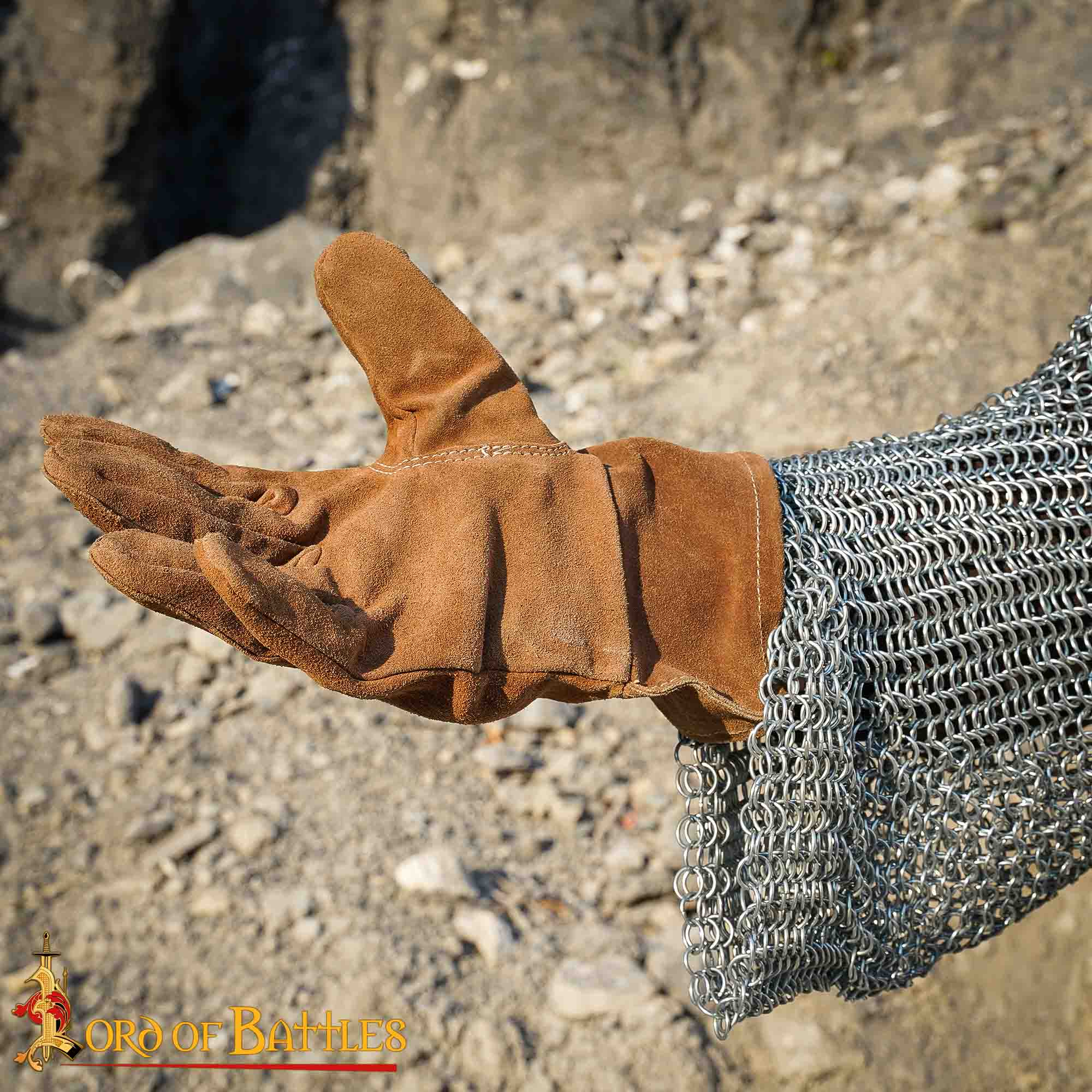 Guantes medievales de ante 38 cm con costura interior — Marrón / Negro - imagen 8