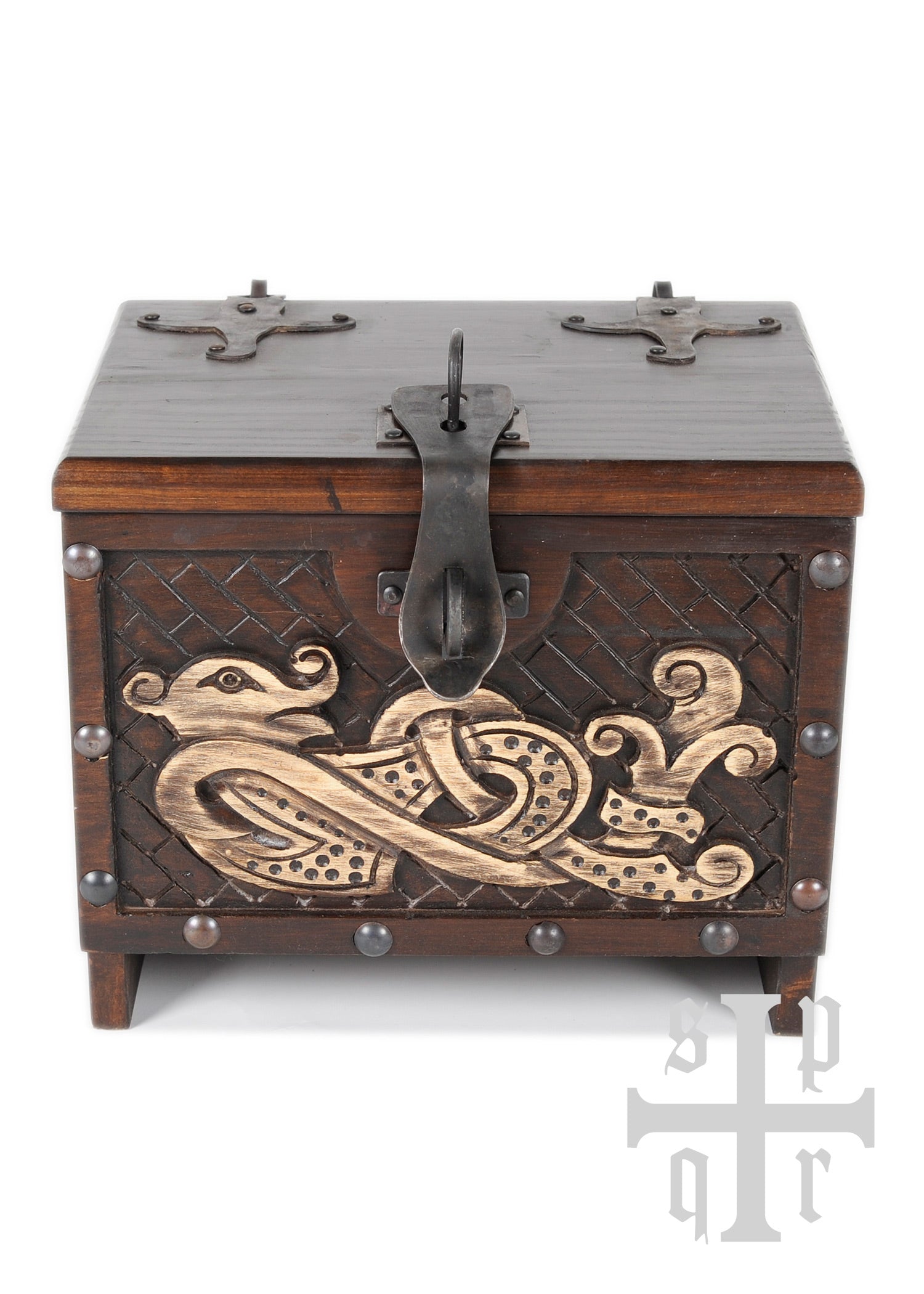 Imagen única de: Caja Vikinga De Madera Con Motivo De Serpiente Midgard, Aprox. 33 X 25 X 28 Cm, Con Defectos