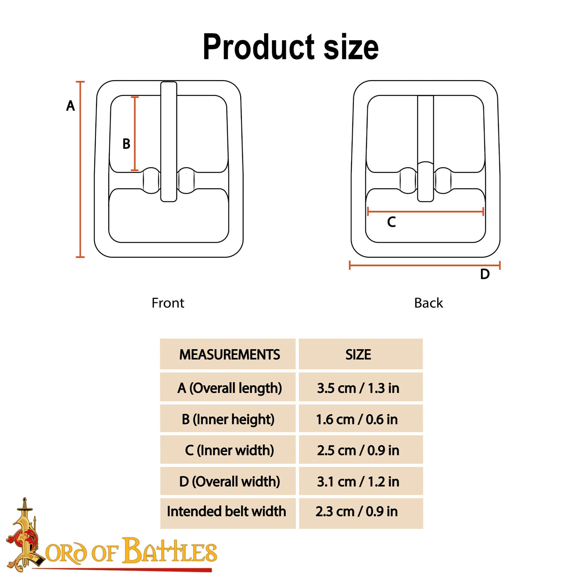 Imagen única de: Hebilla Medieval de Latón para Cinturón - Rectangular Maciza