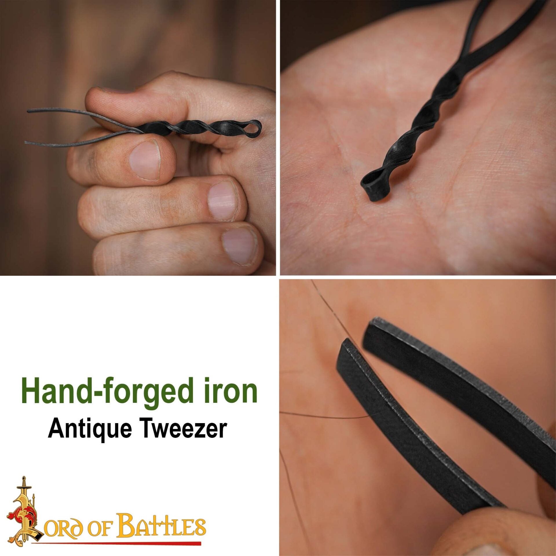 Imagen única de: Pinza Medieval de Hierro Forjada a Mano - Herramienta Tradicional de Aseo con Mango Retorcido