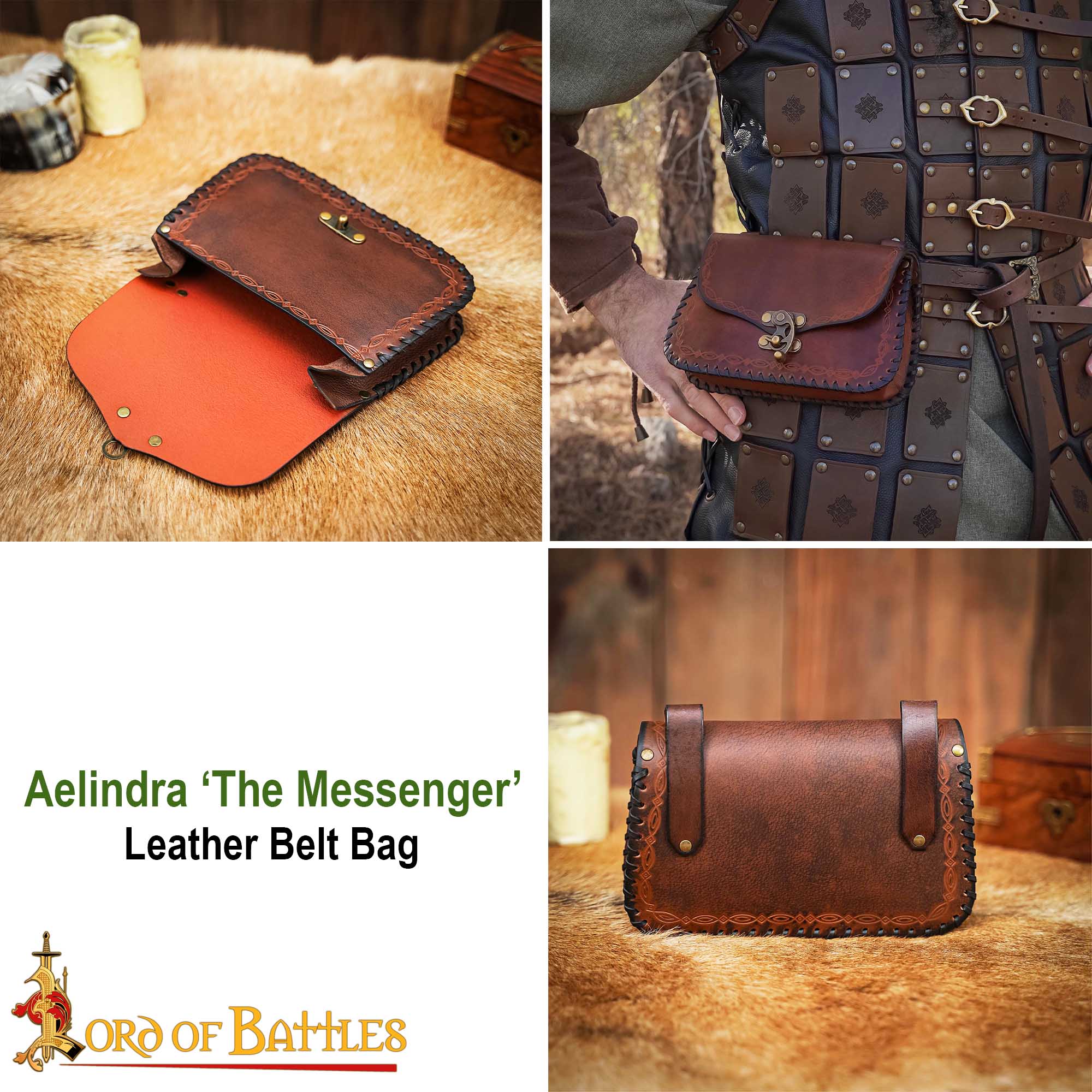 Bolsa de cinturón medieval de cuero repujado — LARP y recreación - imagen 42
