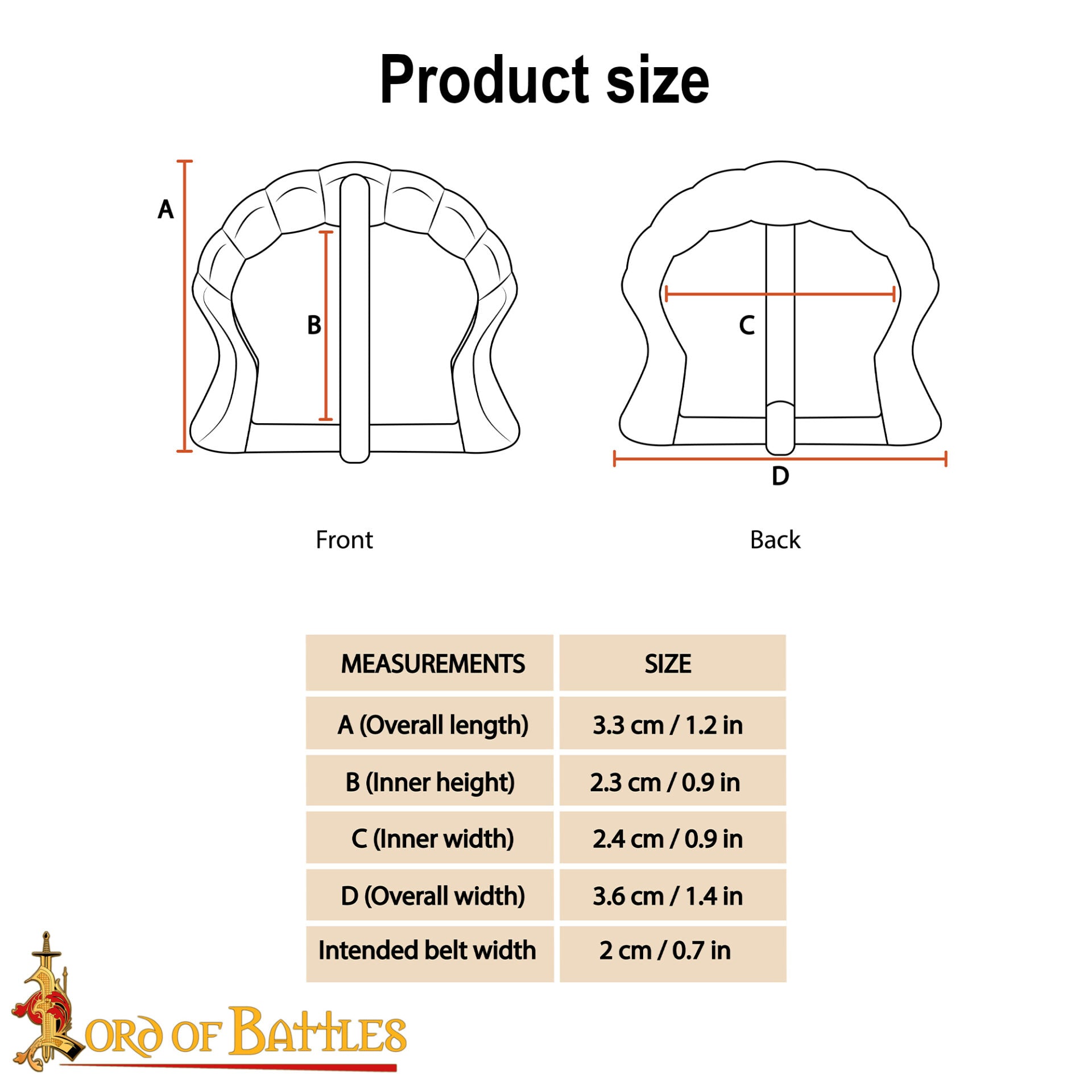 Set de 3 hebillas medievales de latón macizo para cinturones 2 cm - imagen 3