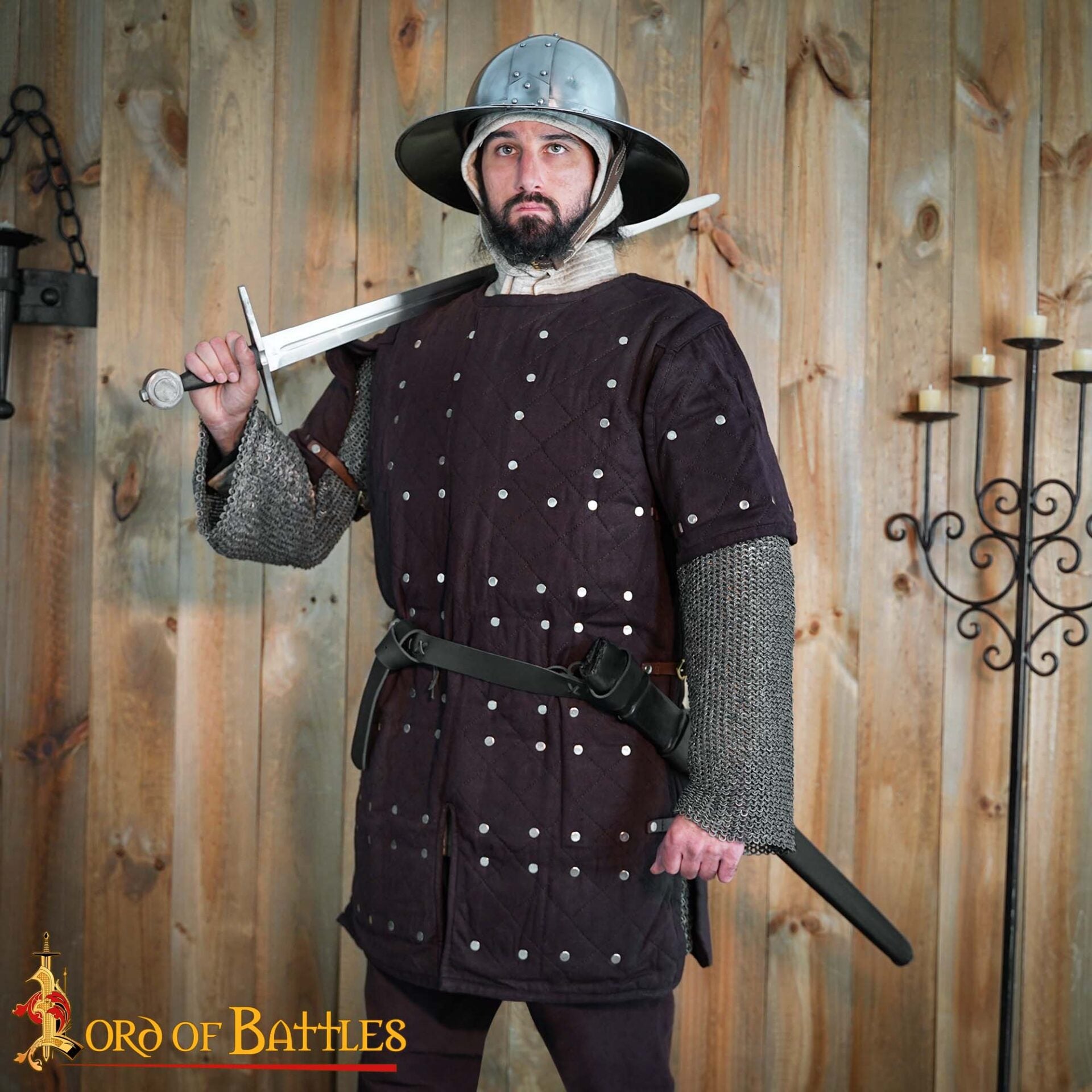 Brigandina medieval con placas de acero remachadas y cuerpo de algodón - Marrón - L/XL