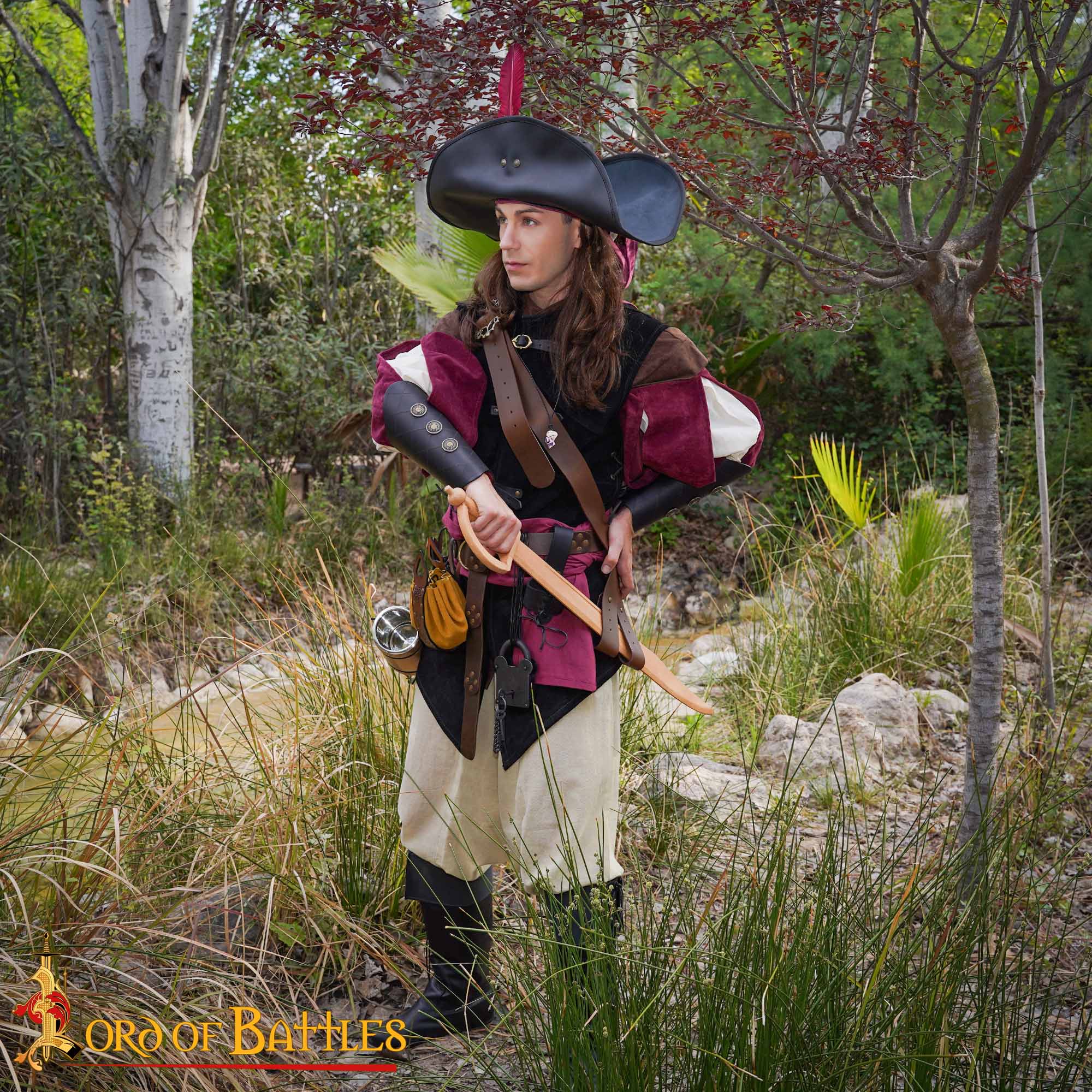 Imagen única de: Pirate Baldric Leather Sword Belt - Cinturón de Hombro de Cuero Marrón Hecho a Mano con Hebilla de Latón