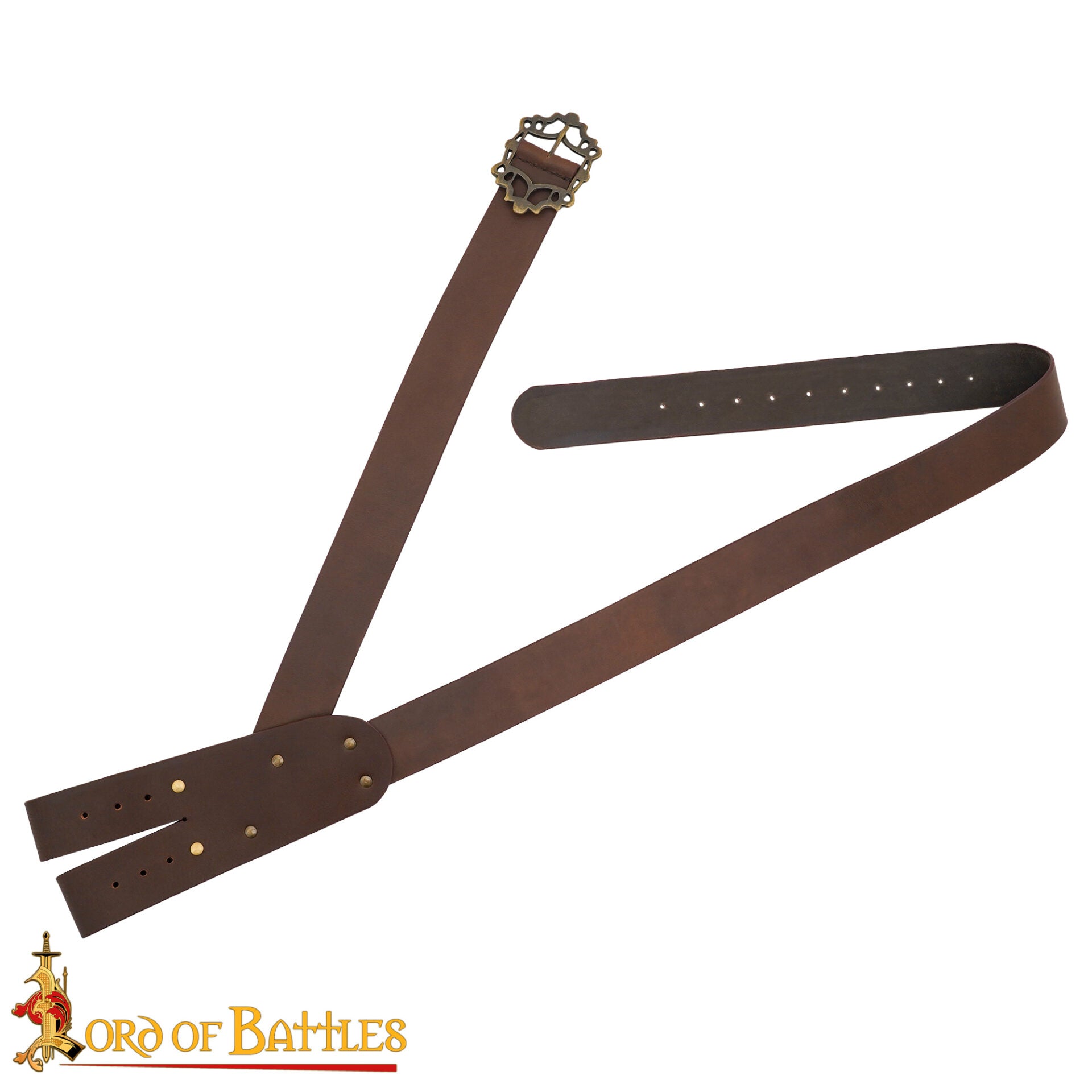 Imagen única de: Pirate Baldric Leather Sword Belt - Cinturón de Hombro de Cuero Marrón Hecho a Mano con Hebilla de Latón