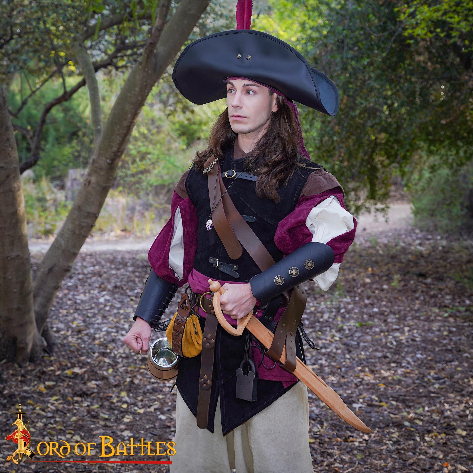 Imagen única de: Pirate Baldric Leather Sword Belt - Cinturón de Hombro de Cuero Marrón Hecho a Mano con Hebilla de Latón