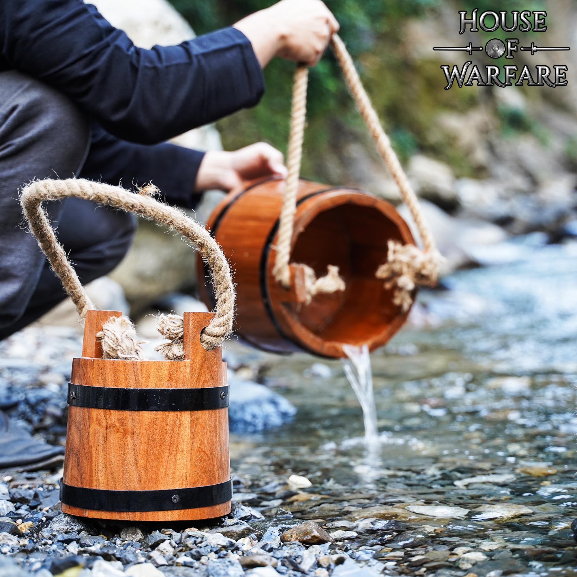 Cubos de madera artesanales — Baldes rústicos de agua (S, M, L) - imagen 2