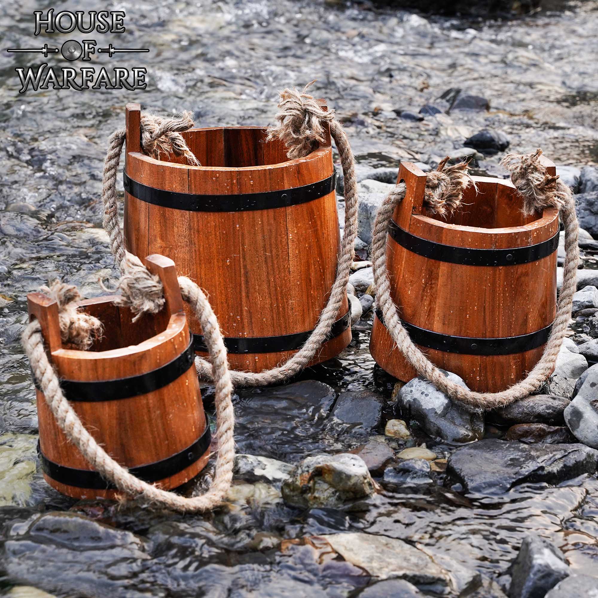 Cubos de madera artesanales — Baldes rústicos de agua (S, M, L)