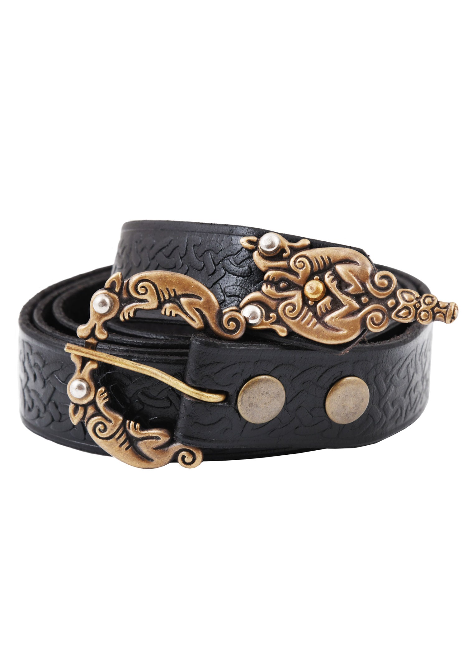 Imagen única de: Cinturón De Piel Con Motivo Celta Grabado, Negro