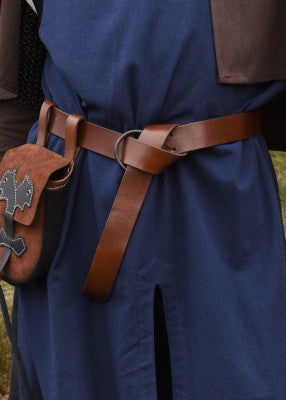 Cinturón medieval de cuero con anilla de latón, Marrón 190 cm - Tienda Medieval.