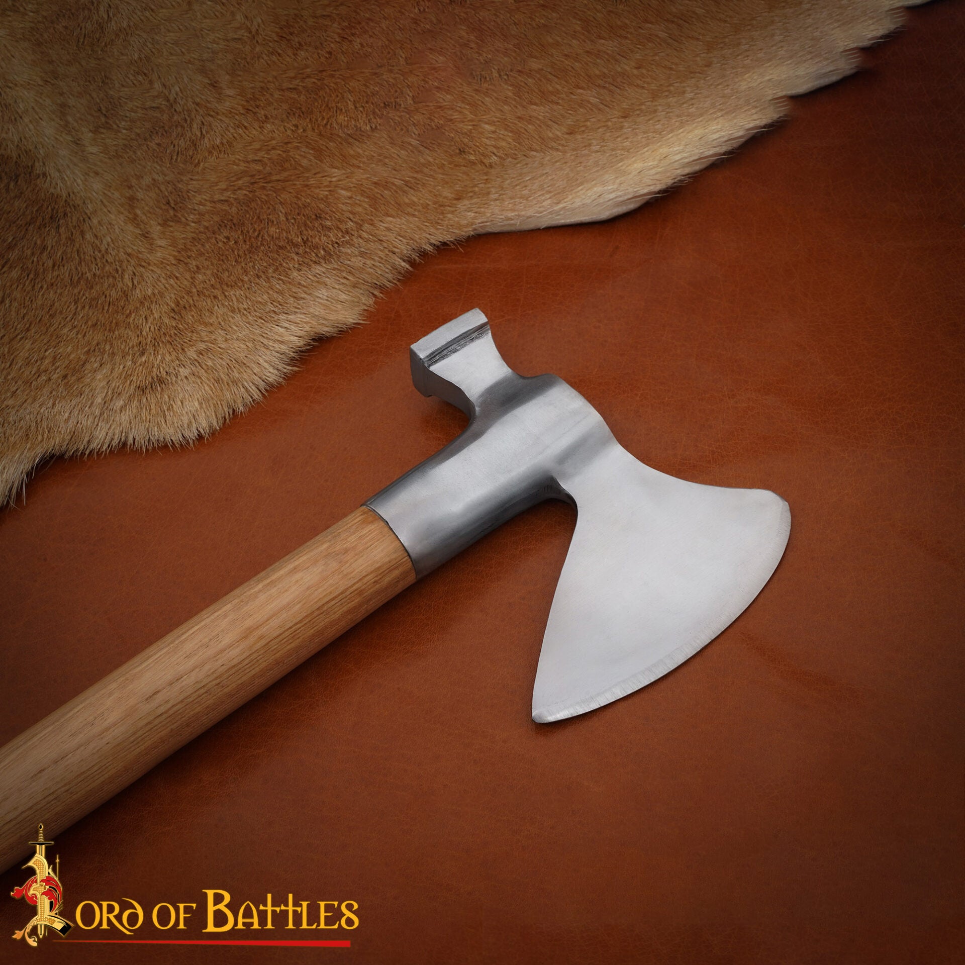 Hacha-martillo medieval tardío en acero al carbono y mango de madera - imagen 8