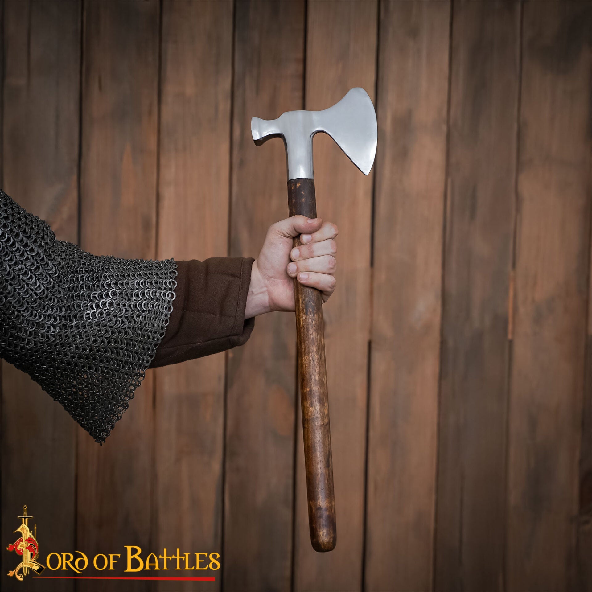 Hacha-martillo medieval tardío en acero al carbono y mango de madera - imagen 7