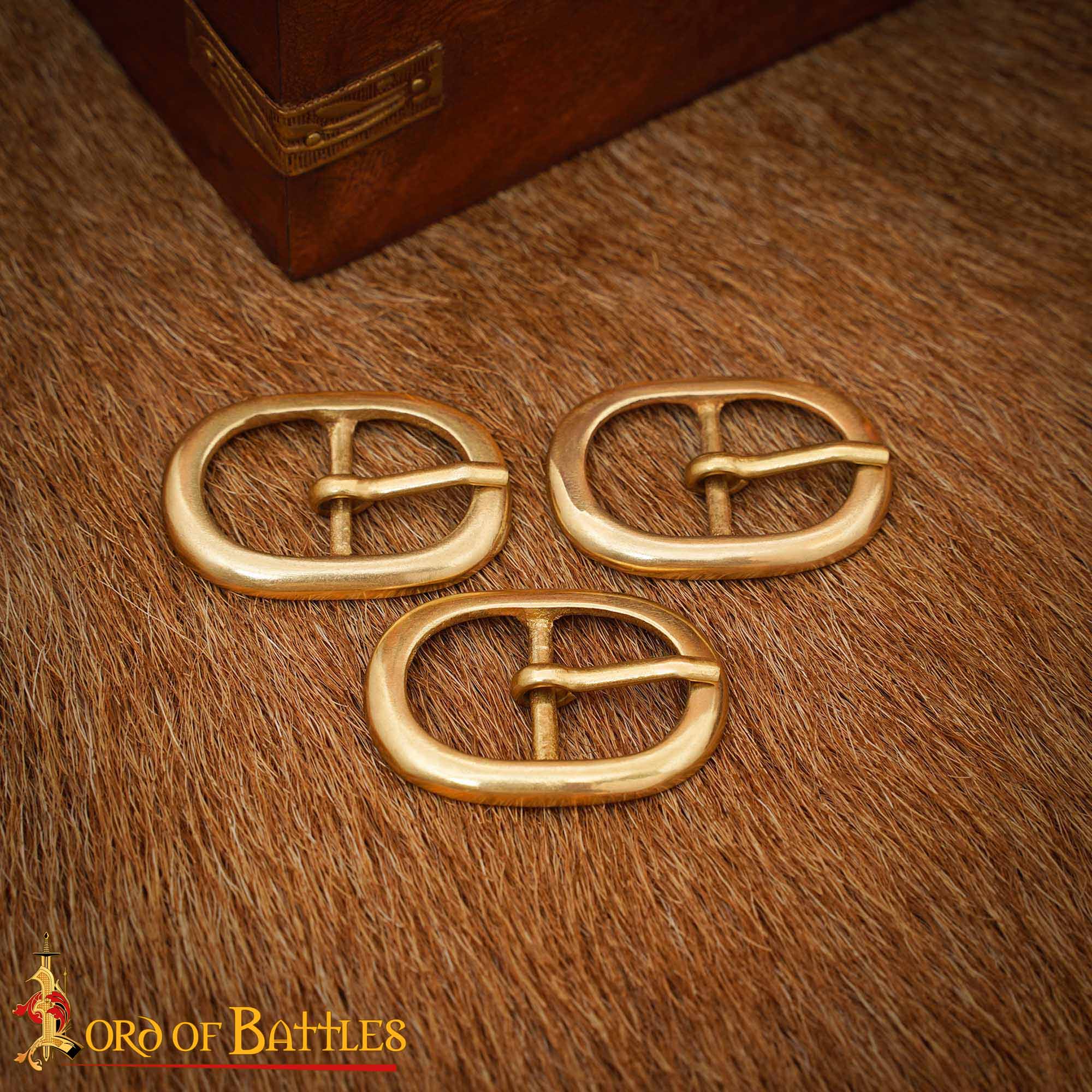 Imagen única de: Juego de Hebillas de Cinturón Medievales Ovaladas de Latón (3 Piezas) - para Marroquinería, Prendas de Vestir y Accesorios