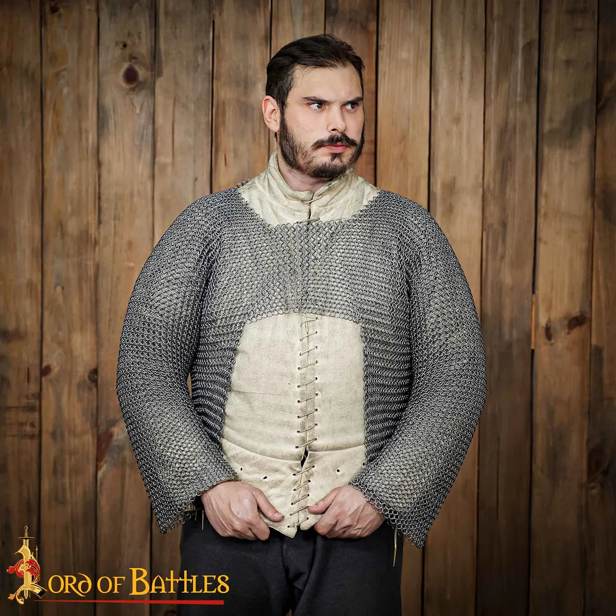 Hauberk de malla medieval (media longitud) — anillas 9 mm, alambre 16 gauge, acero muelle - imagen 4