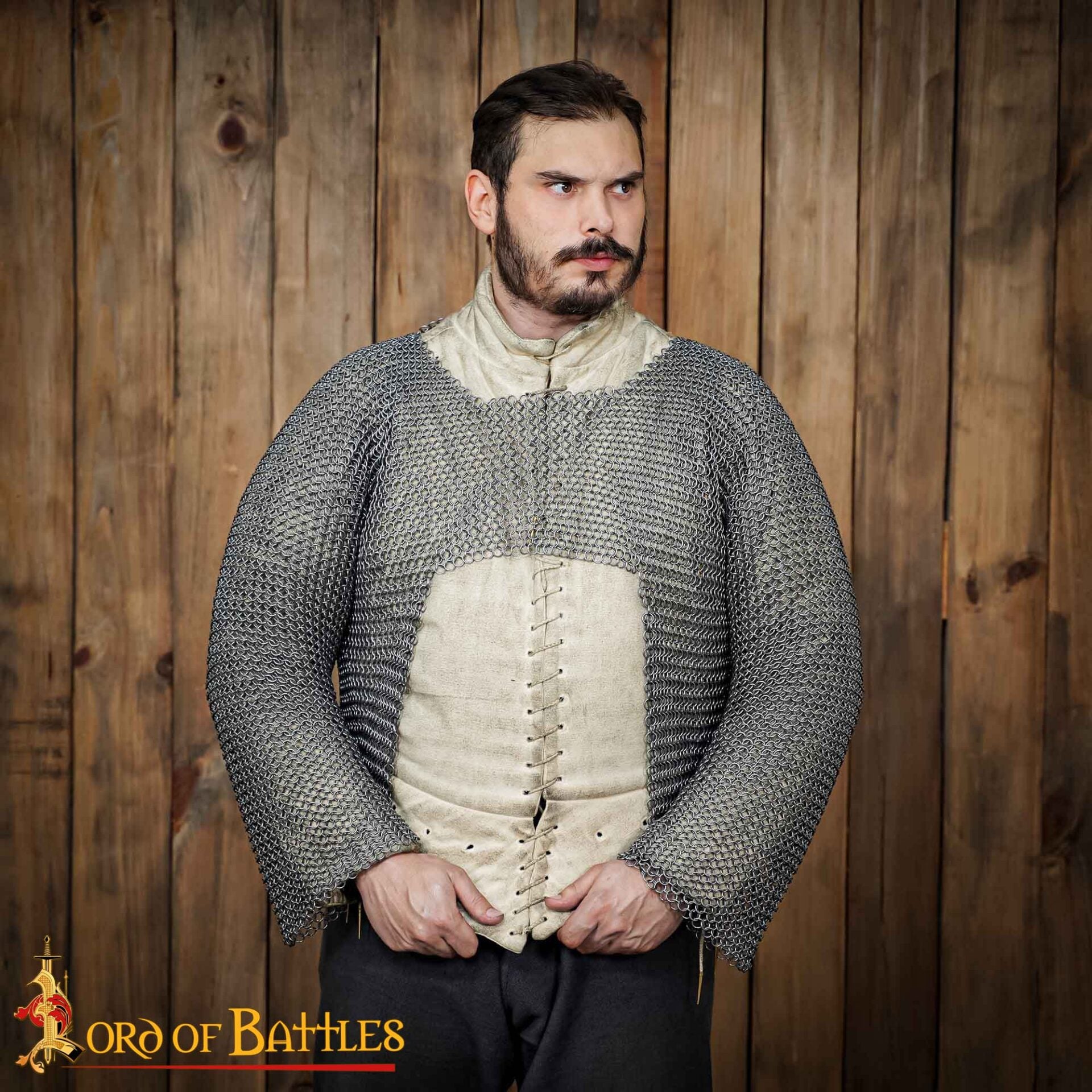 Hauberk de malla medieval corto, 9 mm, acero calibre 16 - imagen 14